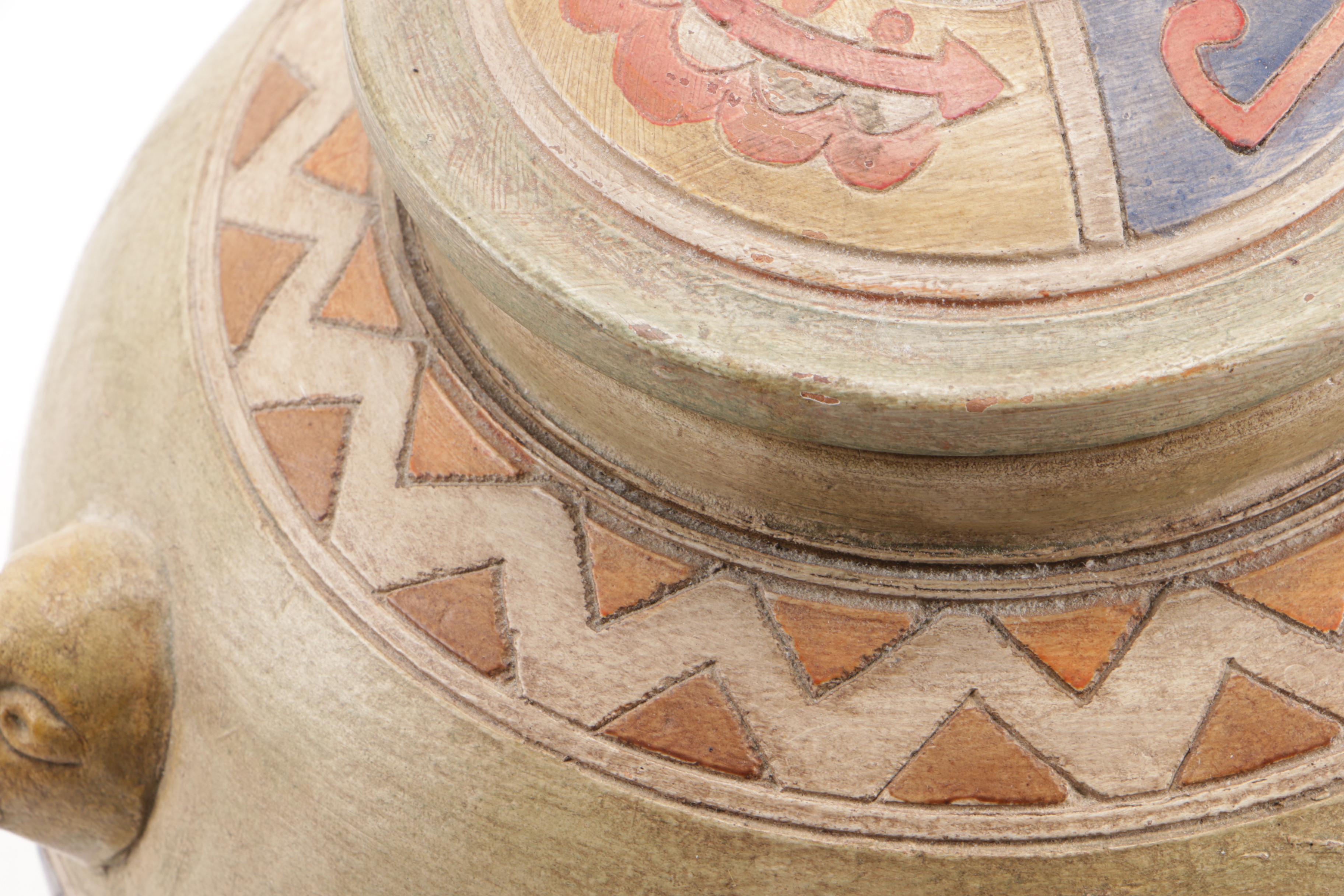 South American Inspired Art Pottery Lidded Vessel