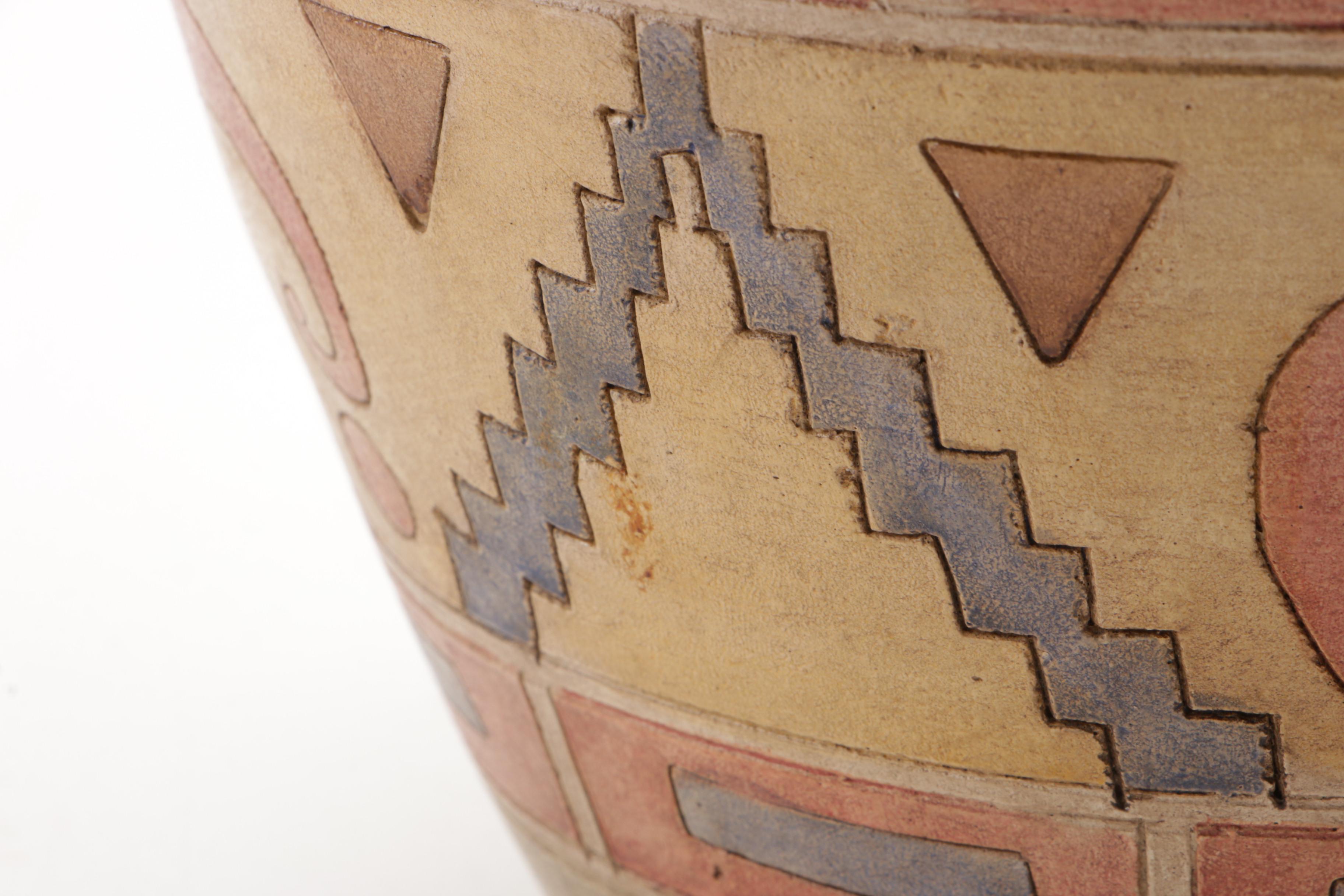 South American Inspired Art Pottery Lidded Vessel