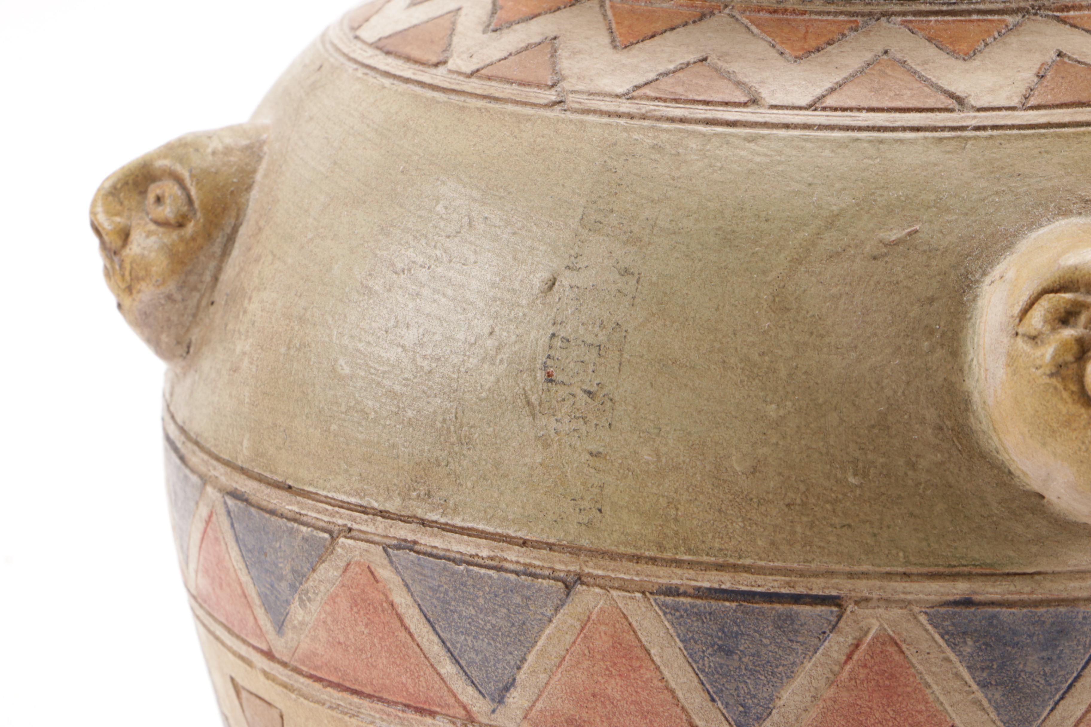 South American Inspired Art Pottery Lidded Vessel