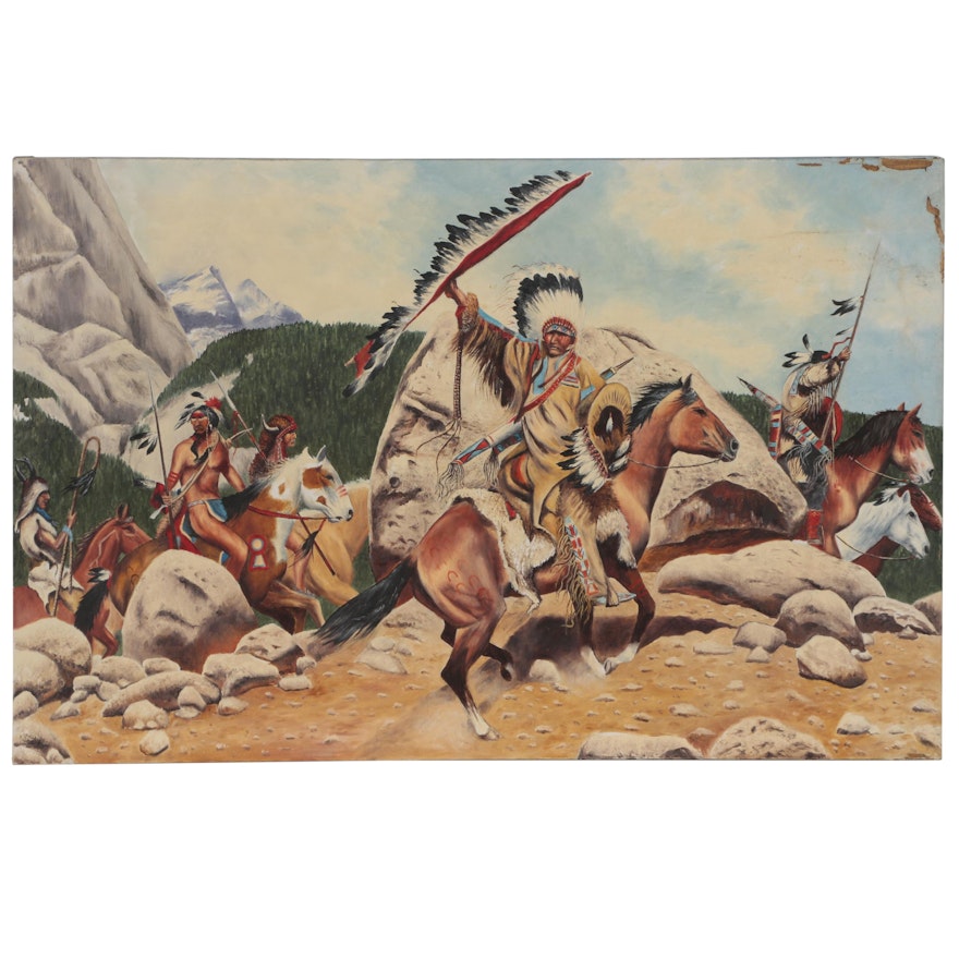 Western Genre Oil Painting After Frank McCarthy, Late 20th Century