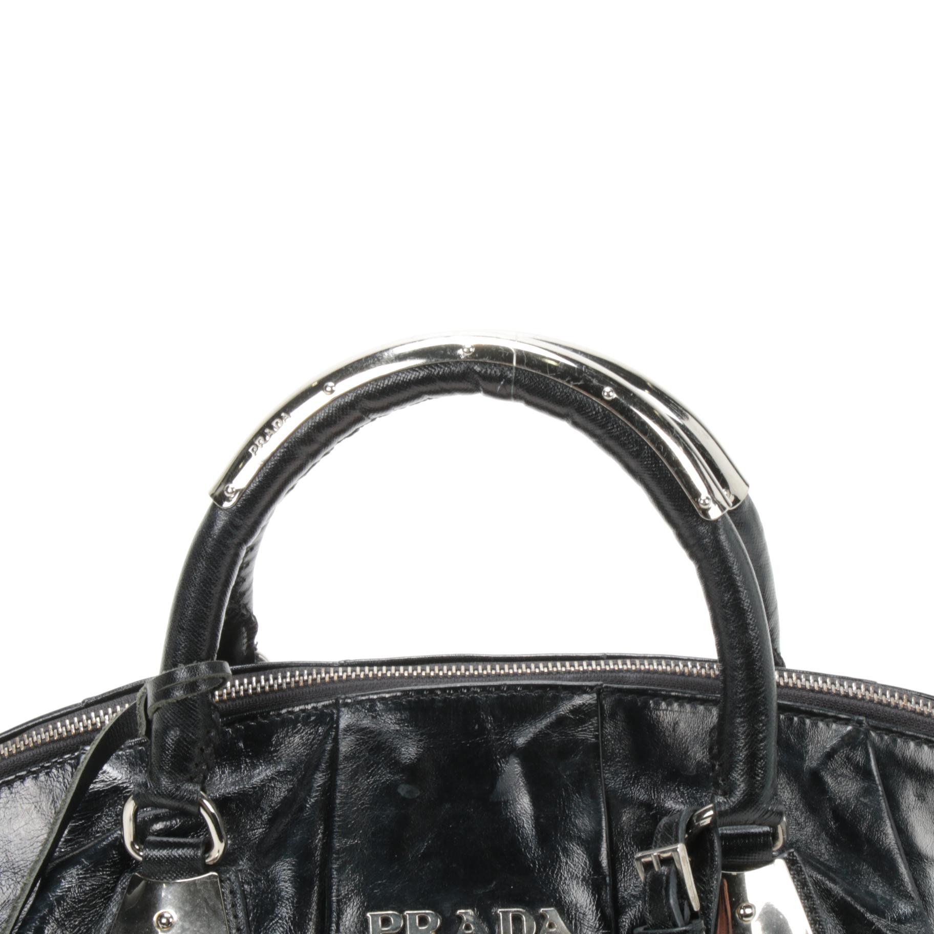 Prada Black Leather Zip Satchel with Saffiano Leather Accents