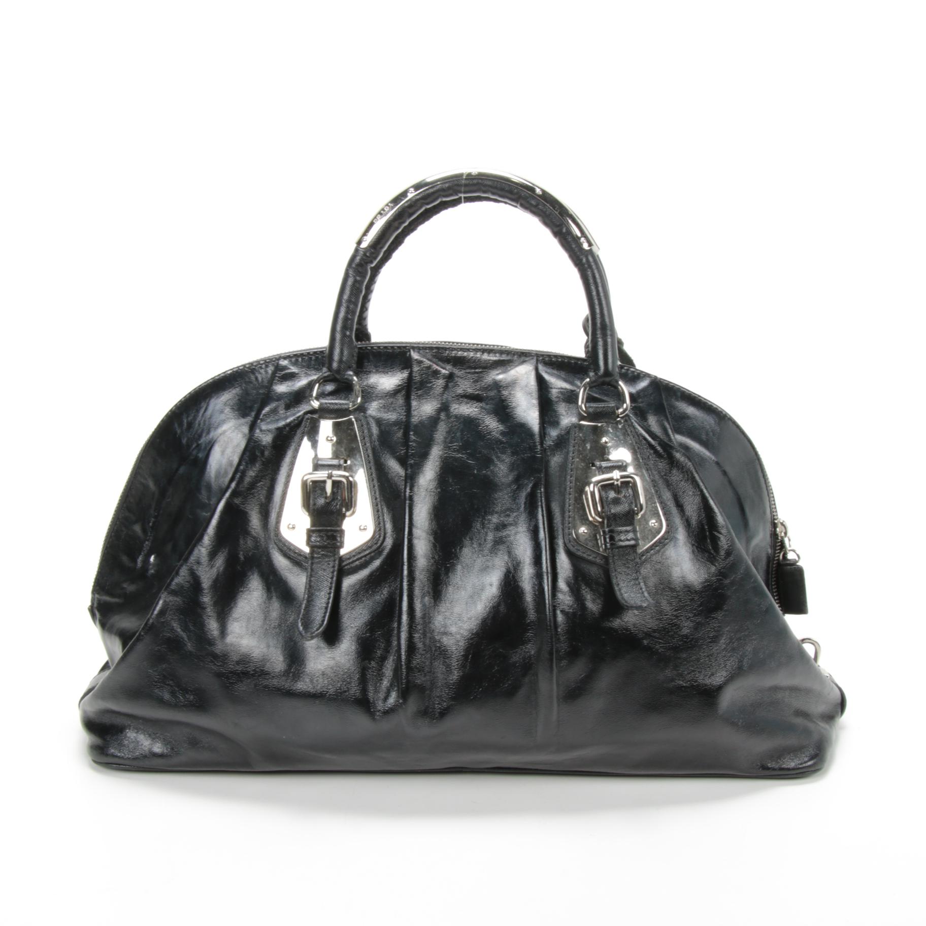 Prada Black Leather Zip Satchel with Saffiano Leather Accents