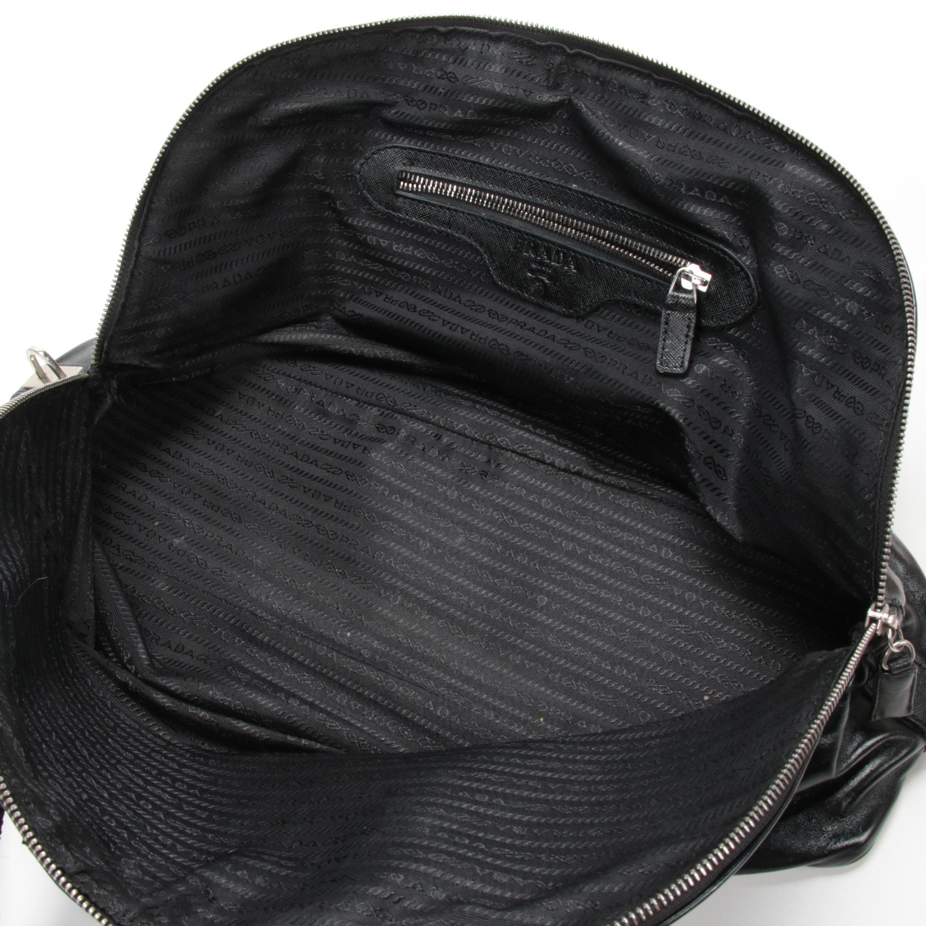 Prada Black Leather Zip Satchel with Saffiano Leather Accents