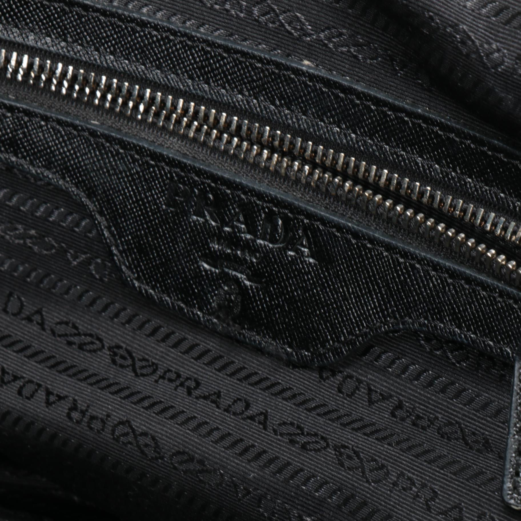 Prada Black Leather Zip Satchel with Saffiano Leather Accents