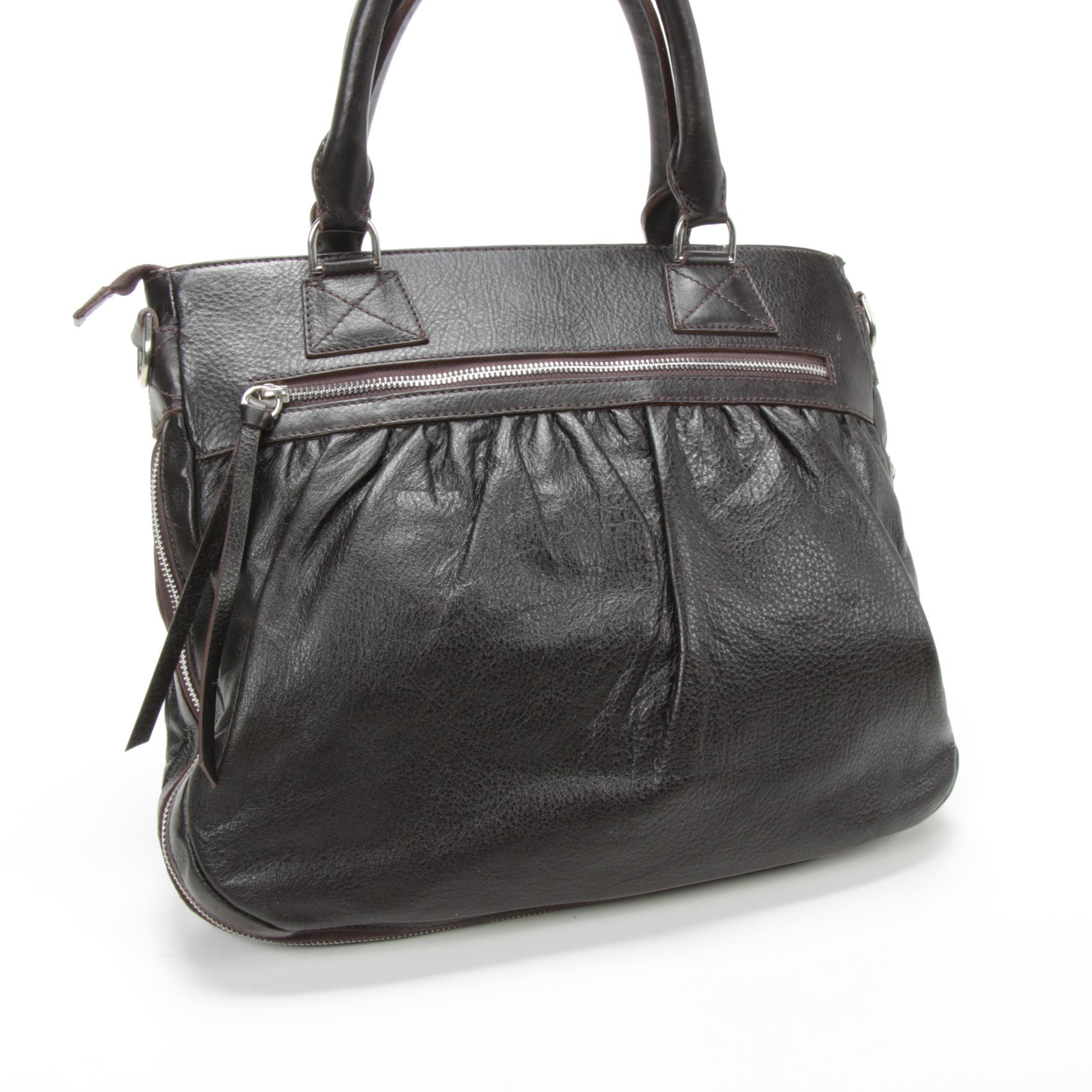 Prada Dark Brown Pleated Daino Leather Zip Handbag