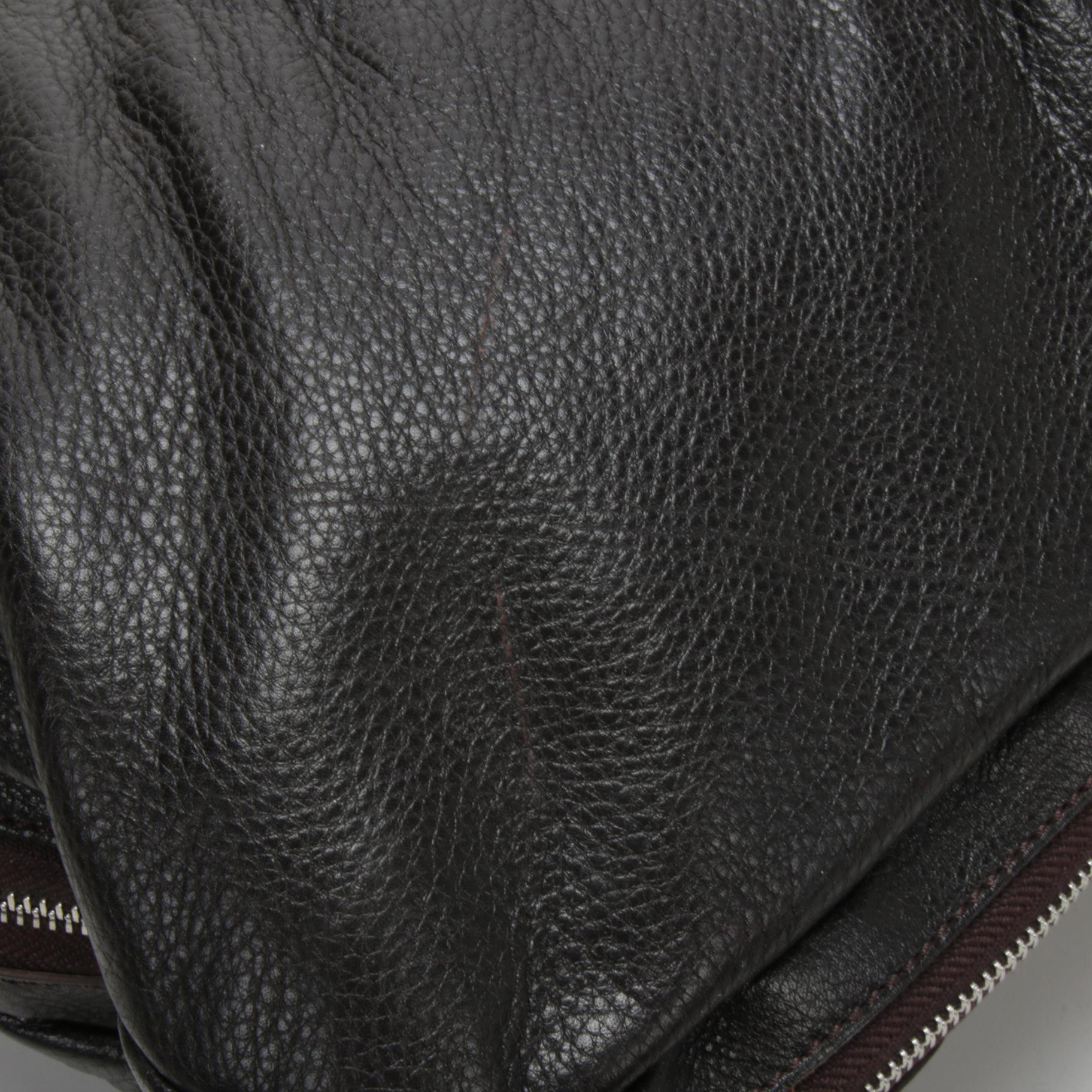 Prada Dark Brown Pleated Daino Leather Zip Handbag