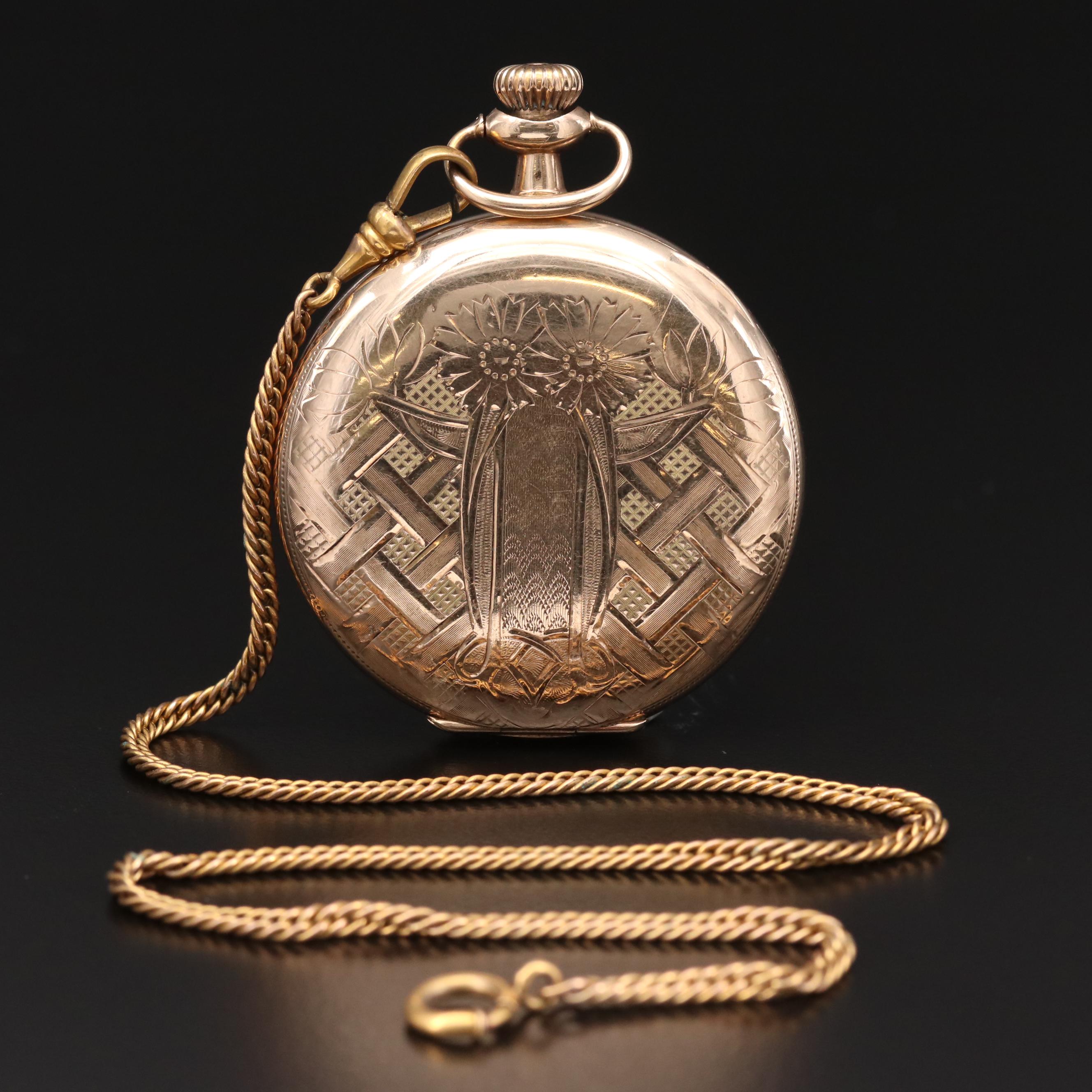 Antique Waltham Gold Filled Hunting Case Pocket Watch with Fob, 1904