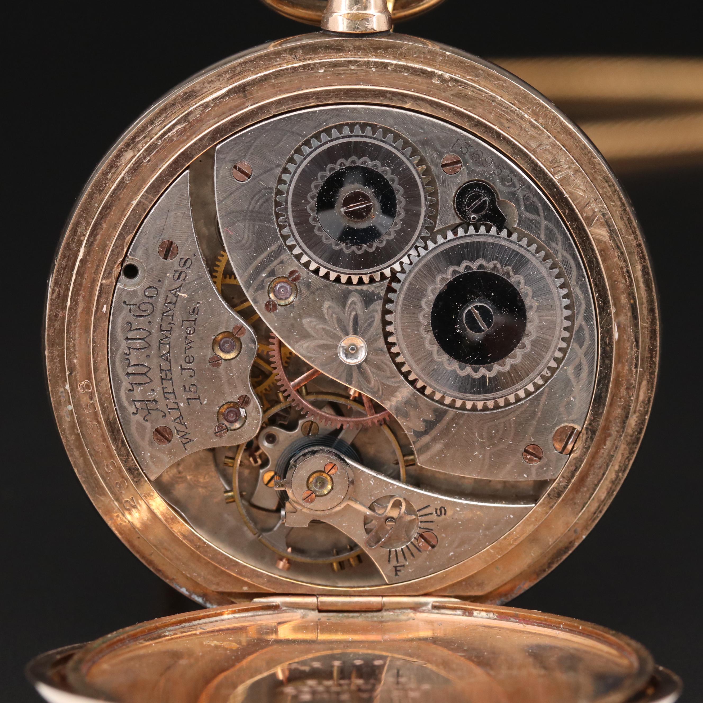 Antique Waltham Gold Filled Hunting Case Pocket Watch with Fob, 1904