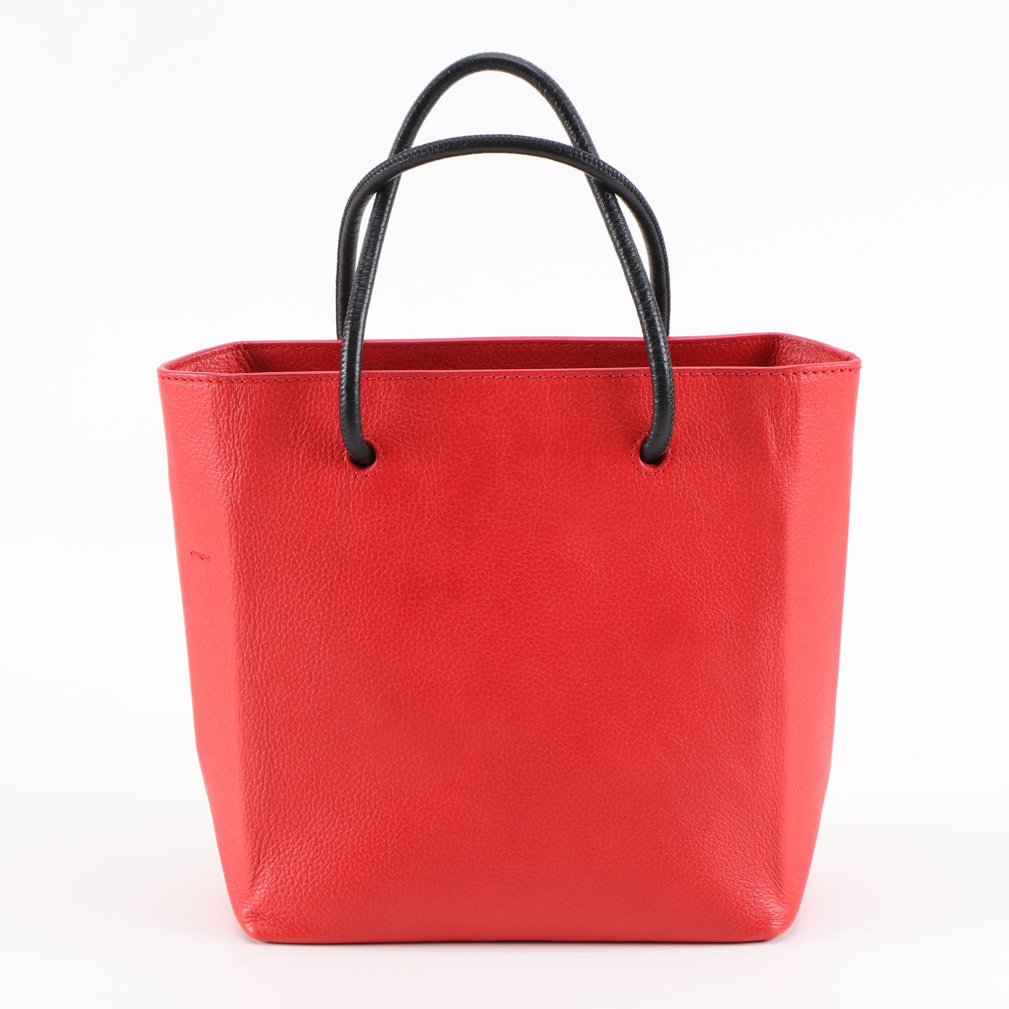 Balenciaga Red Grained Leather Petite Two-Way Shopping Tote