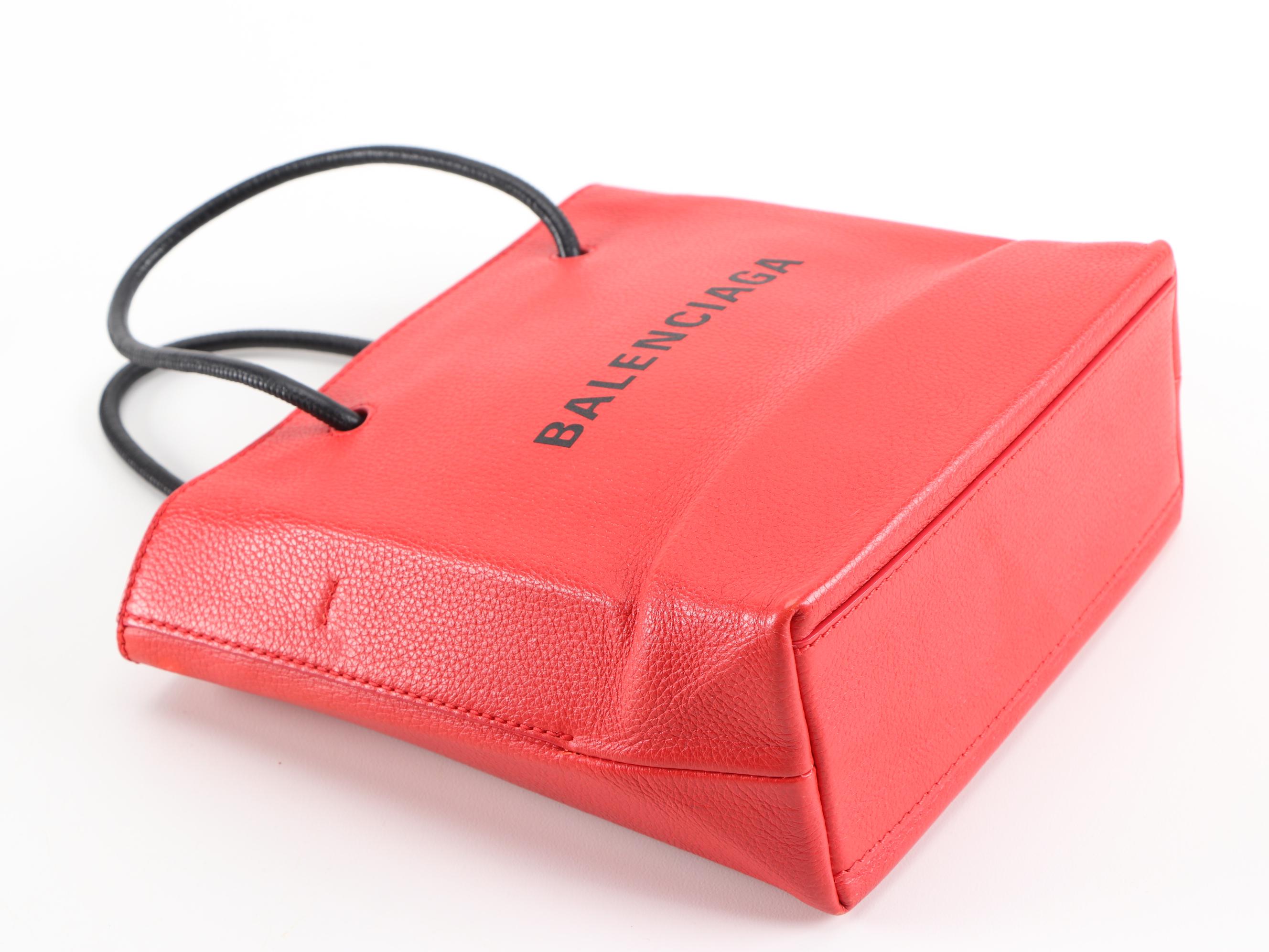 Balenciaga Red Grained Leather Petite Two-Way Shopping Tote