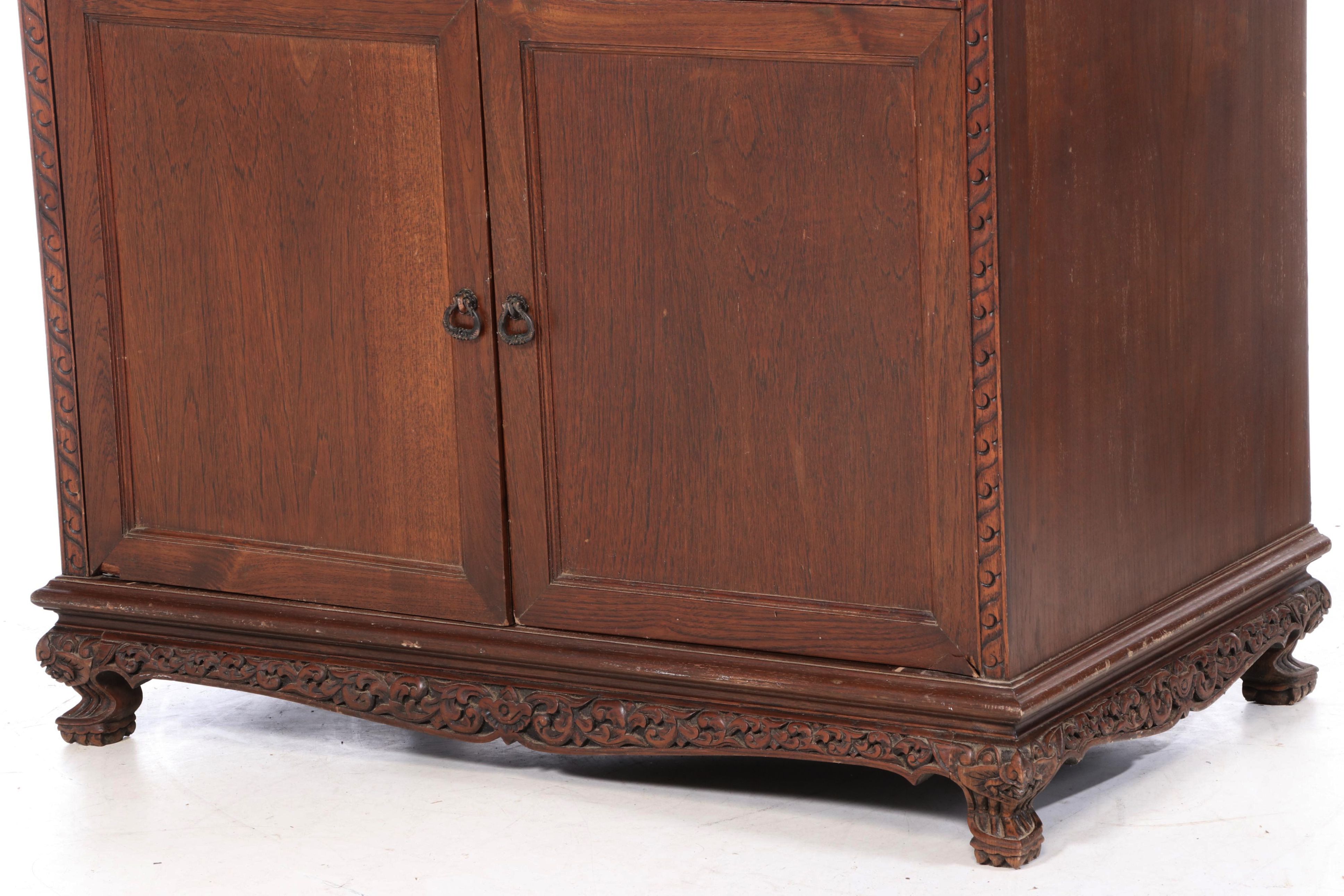 Carved Oak Wardrobe, Mid 20th Century