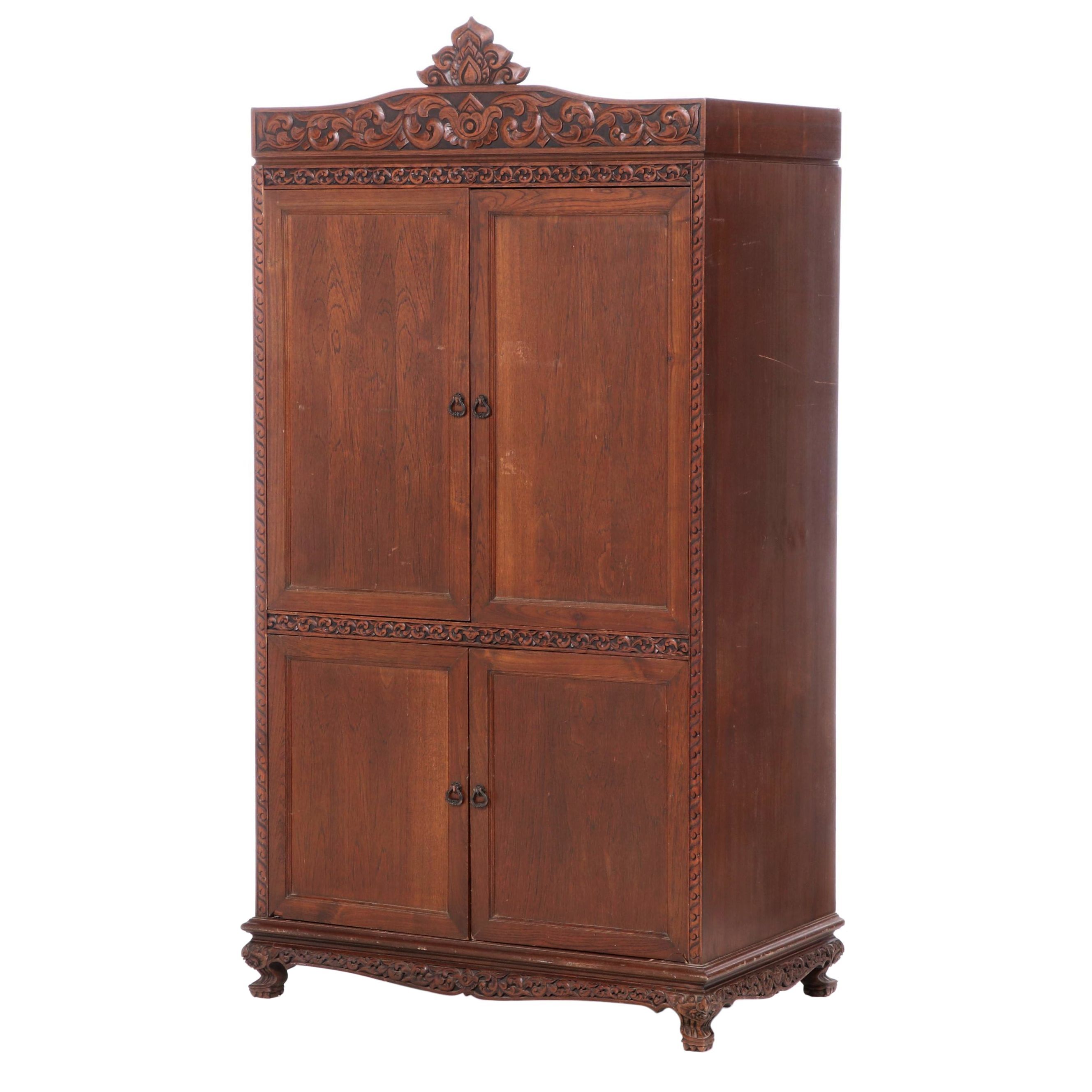 Carved Oak Wardrobe, Mid 20th Century