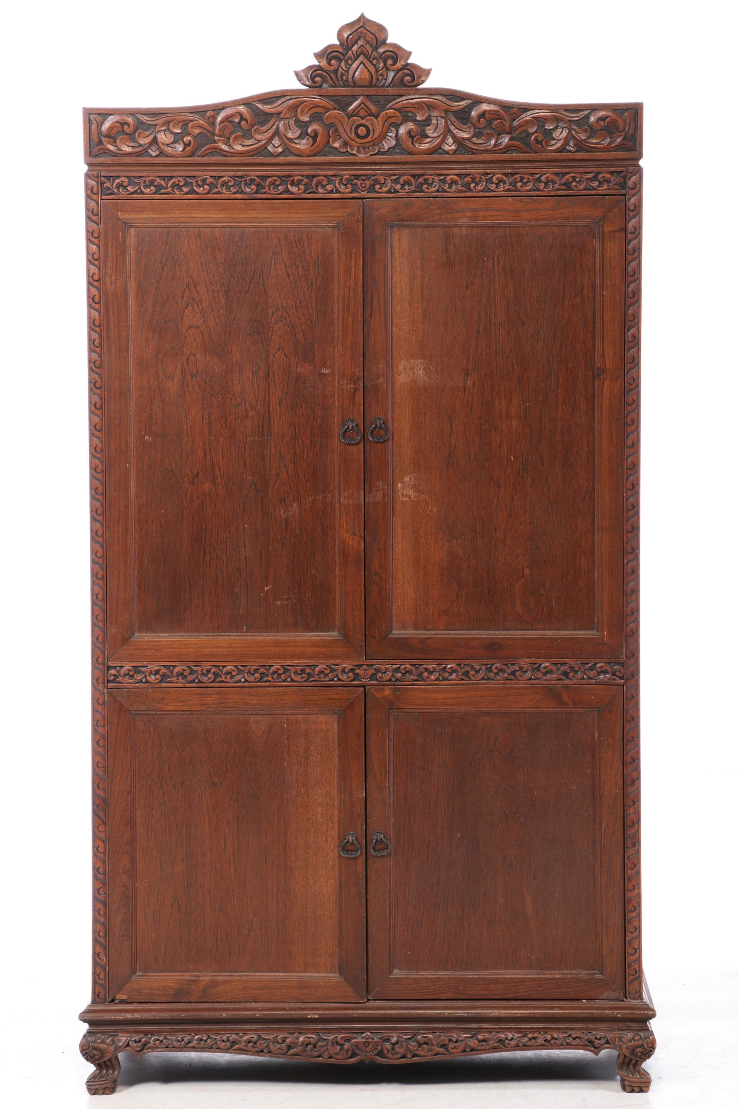 Carved Oak Wardrobe, Mid 20th Century