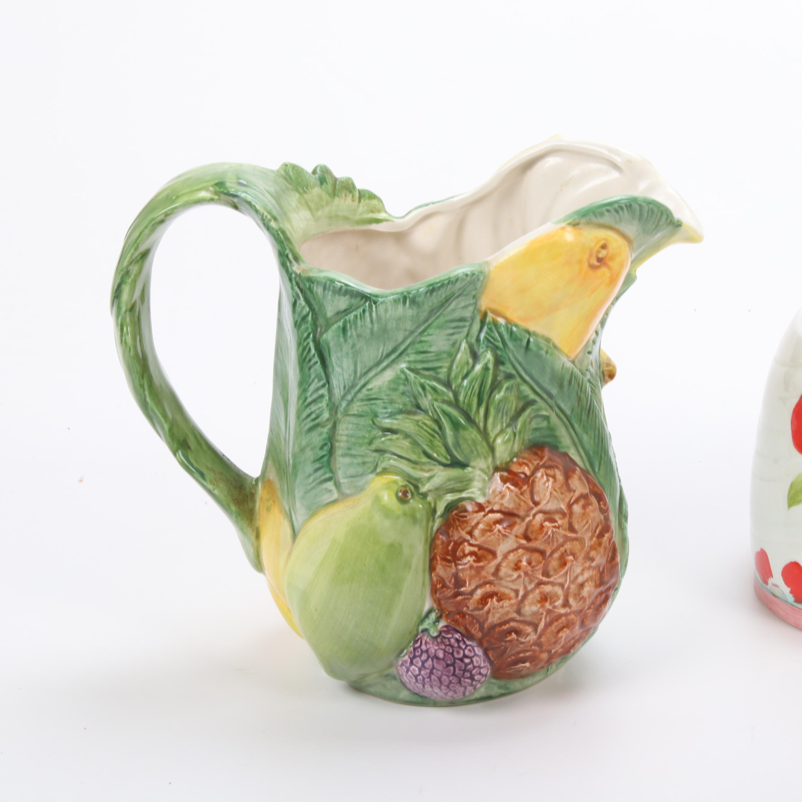 Fitz & Floyd Teapot, Pottery Barn Pitcher, and Betty Boop Cookie Jar