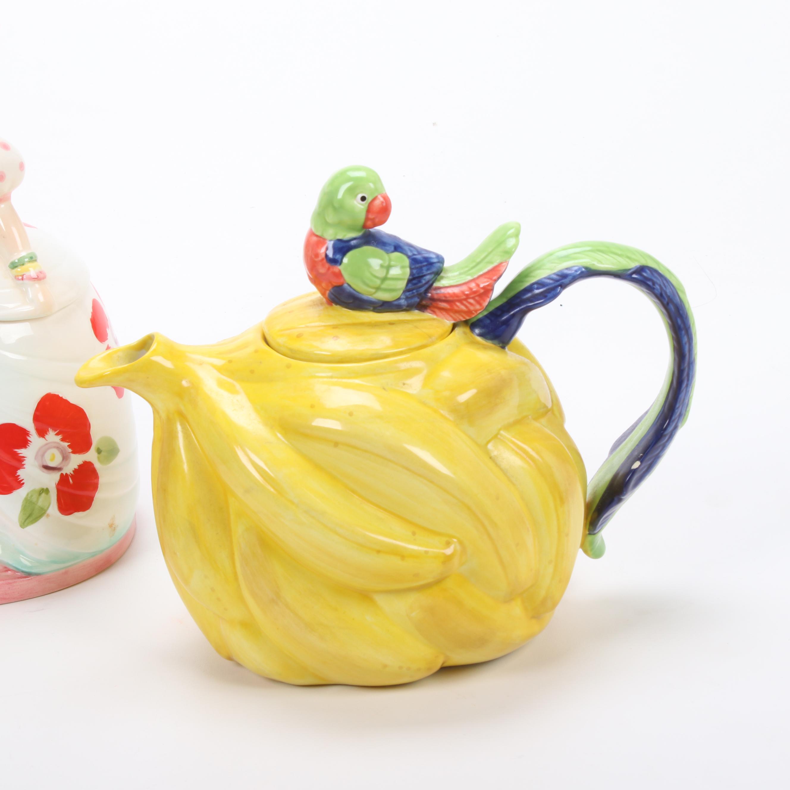 Fitz & Floyd Teapot, Pottery Barn Pitcher, and Betty Boop Cookie Jar