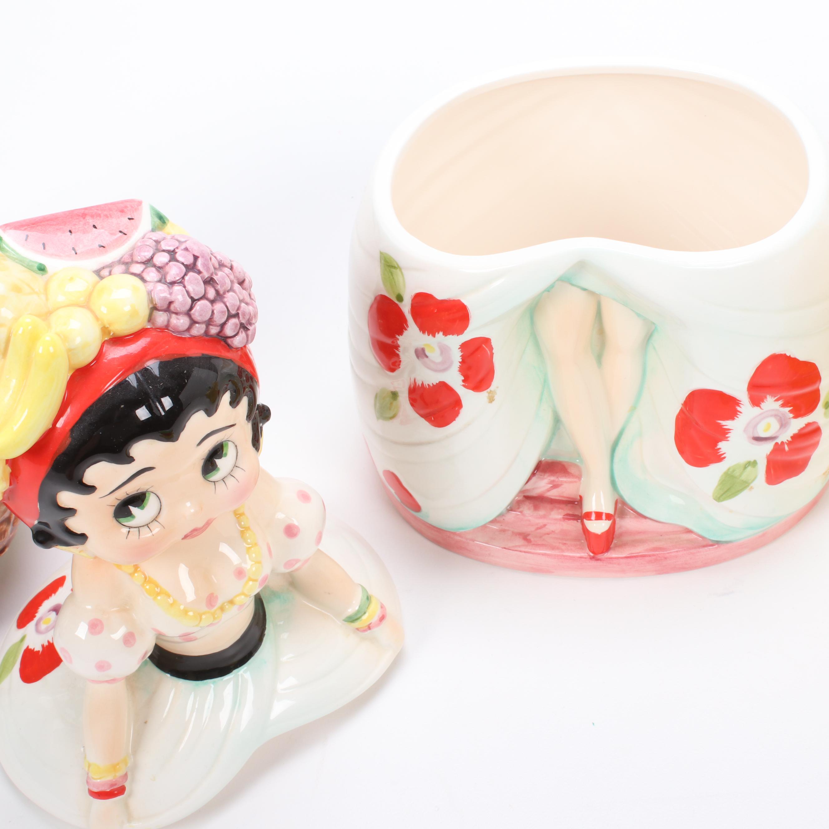 Fitz & Floyd Teapot, Pottery Barn Pitcher, and Betty Boop Cookie Jar