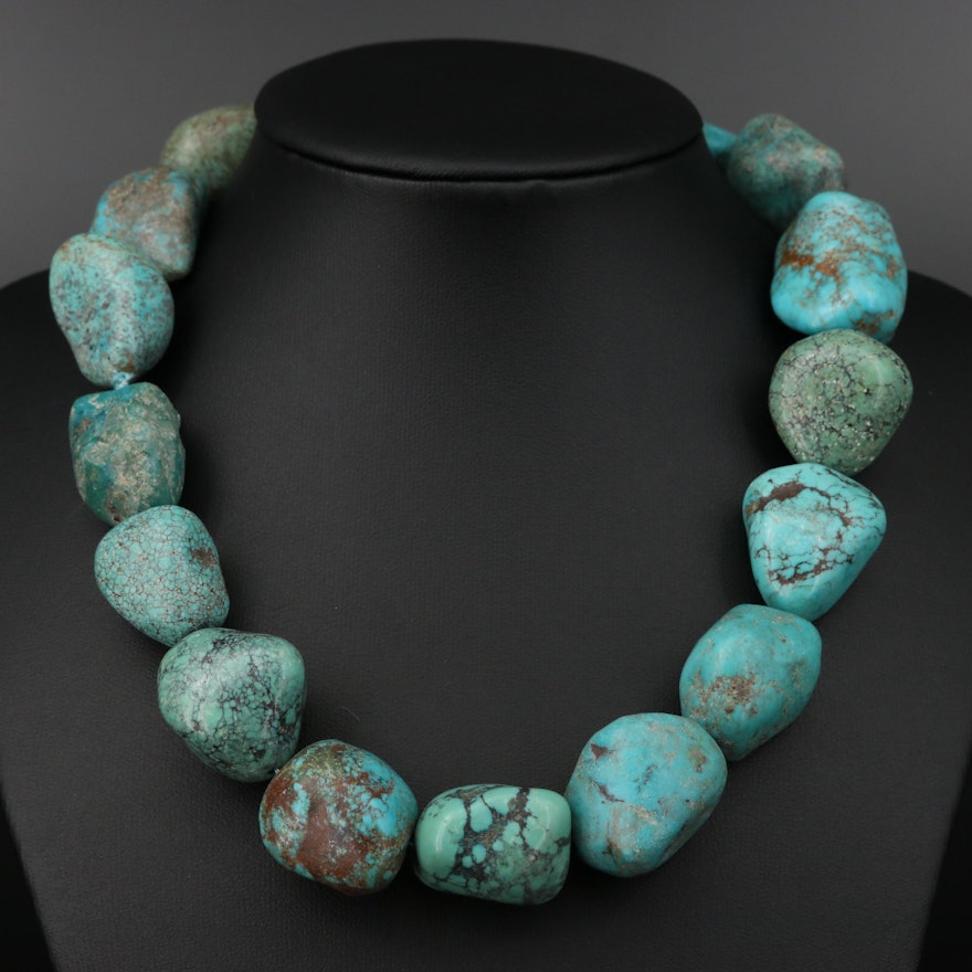 Tumbled Turquoise Neckllace with Sterling Clasp
