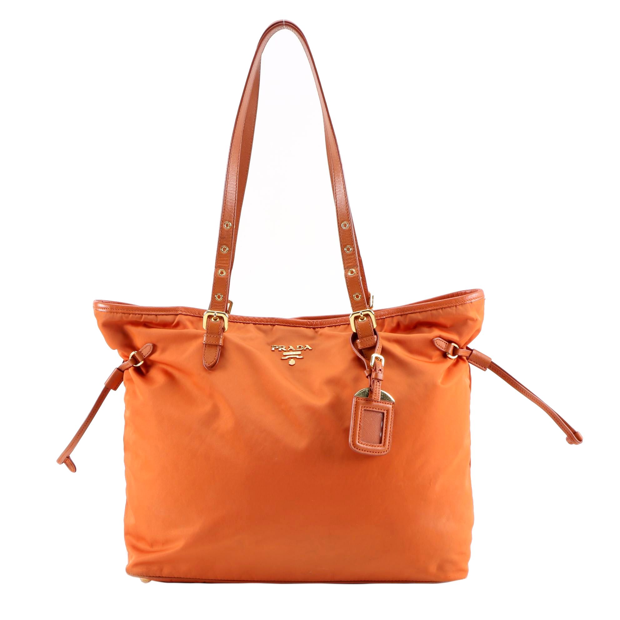 Prada Tote Bag in Papaya Tessuto Nylon and Saffiano Leather Trim