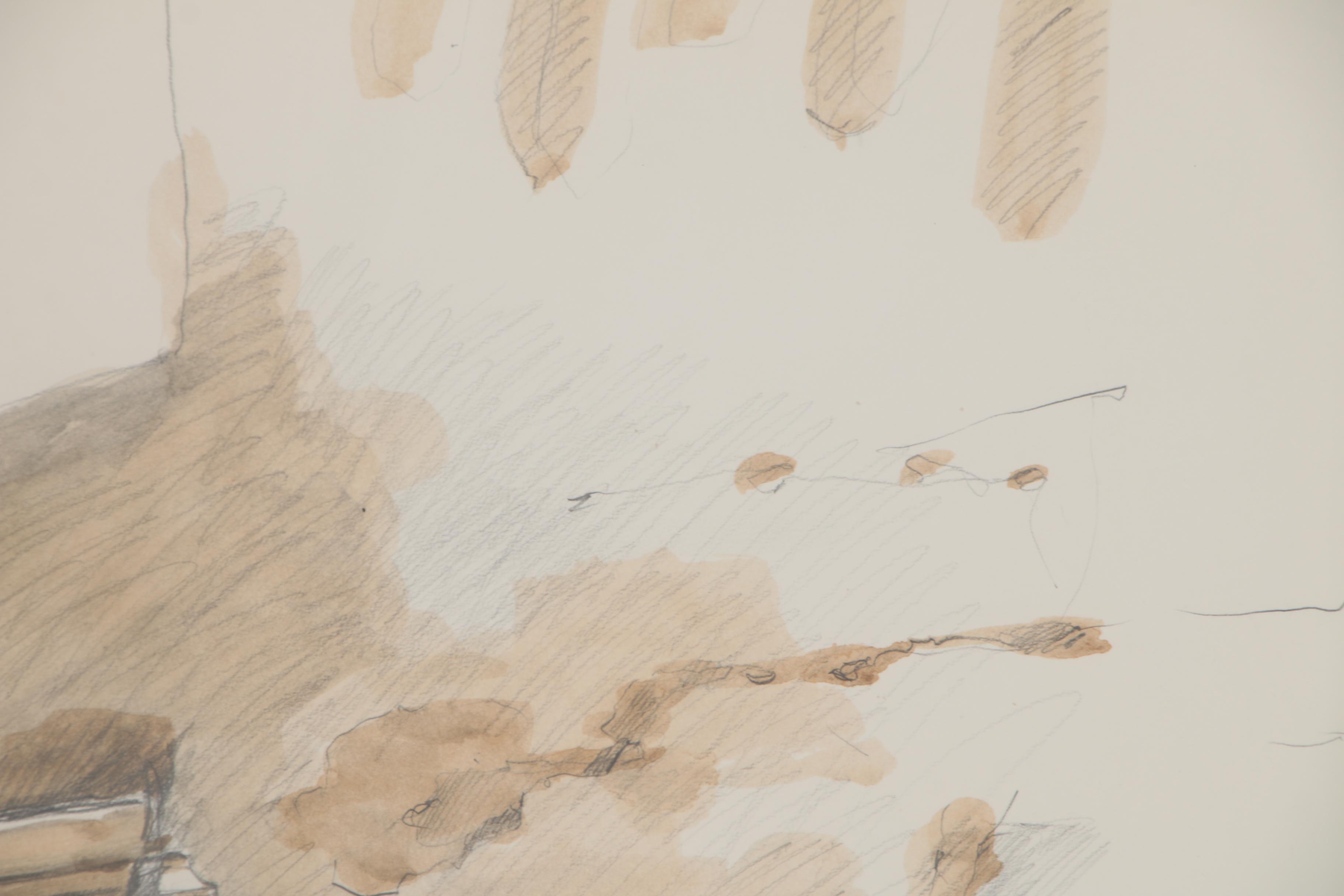 Judy Trujillo Watercolor Drawing of Pueblo Ovens, Late 20th Century