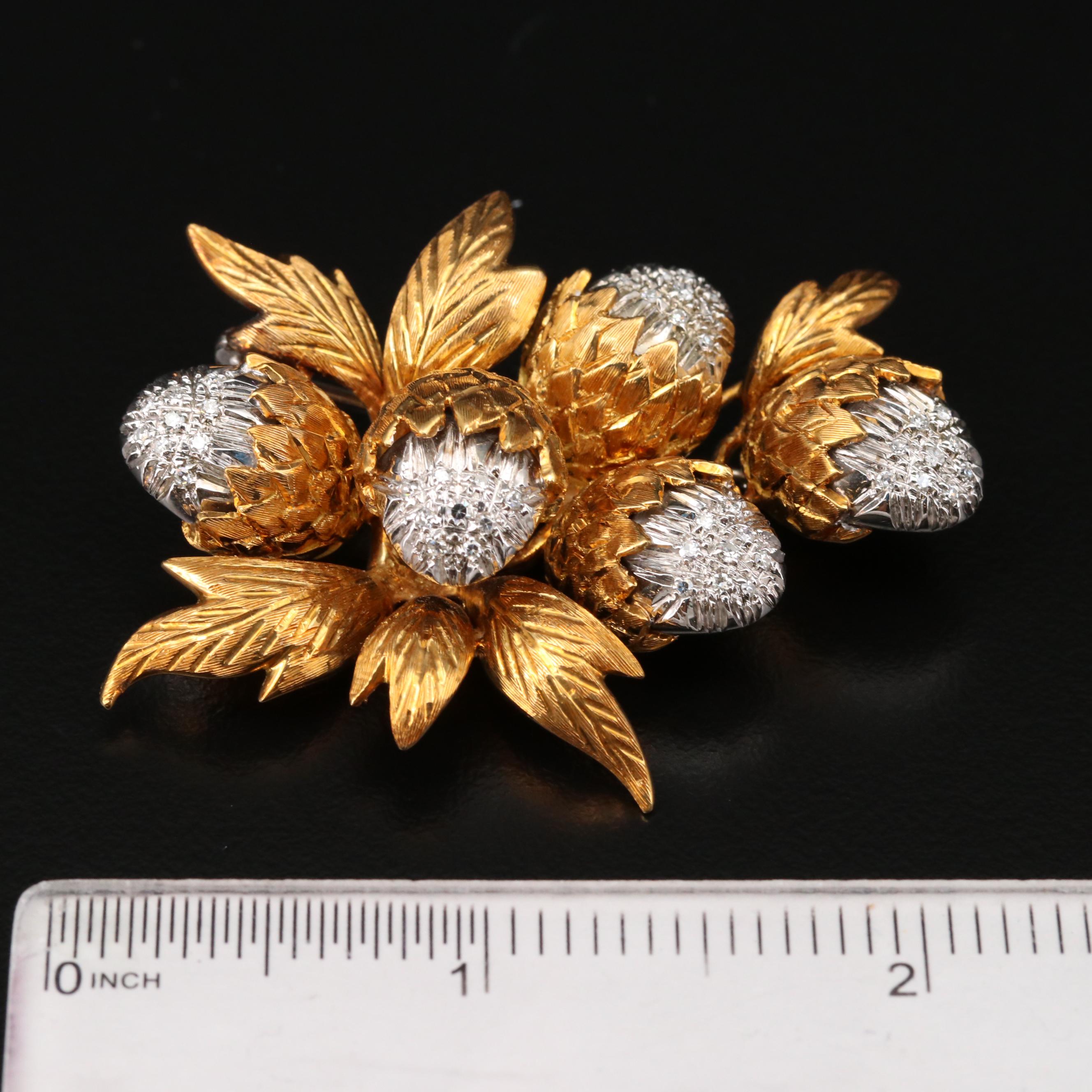 Vintage Toliro 18K Gold 0.40 CTW Diamond Thistle Brooch