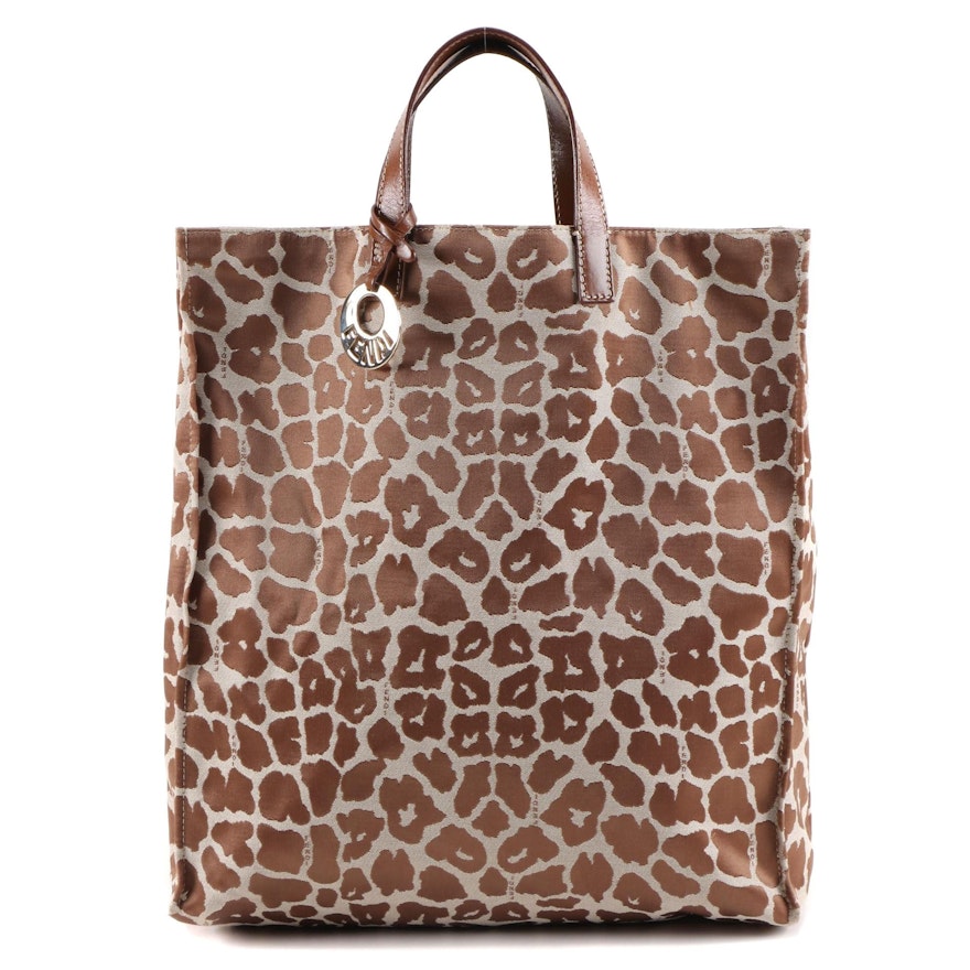 Fendi Tote Bag in Leopard Jacquard Canvas and Leather