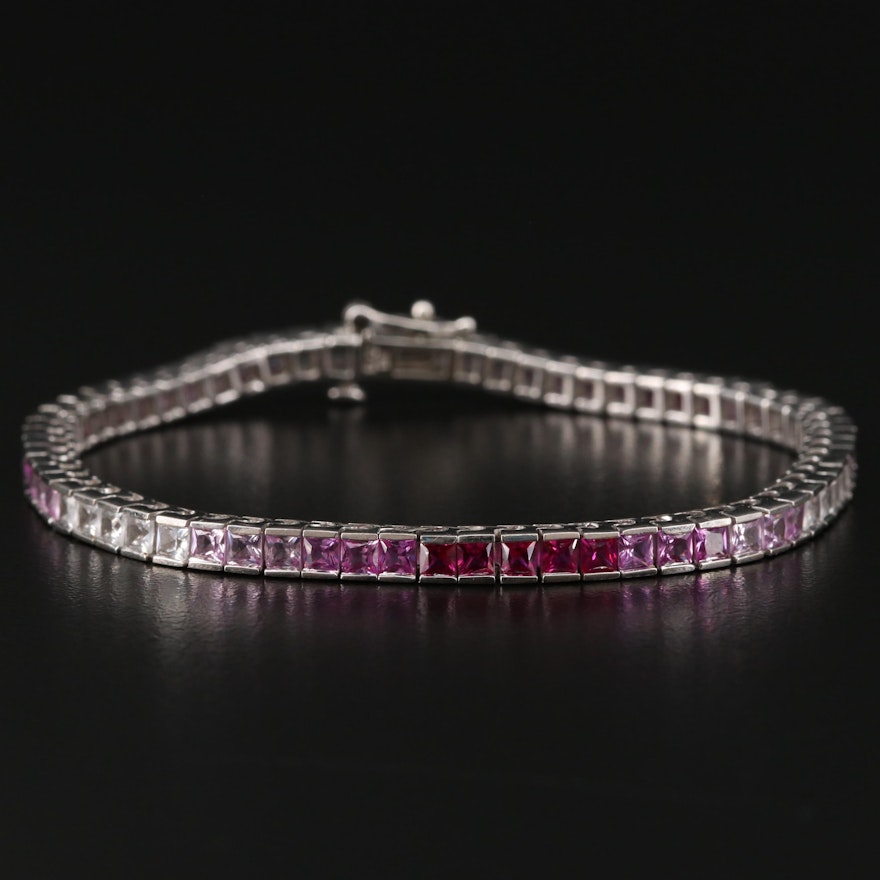 10K White Gold Synthetic Sapphire and Synthetic Ruby Bracelet