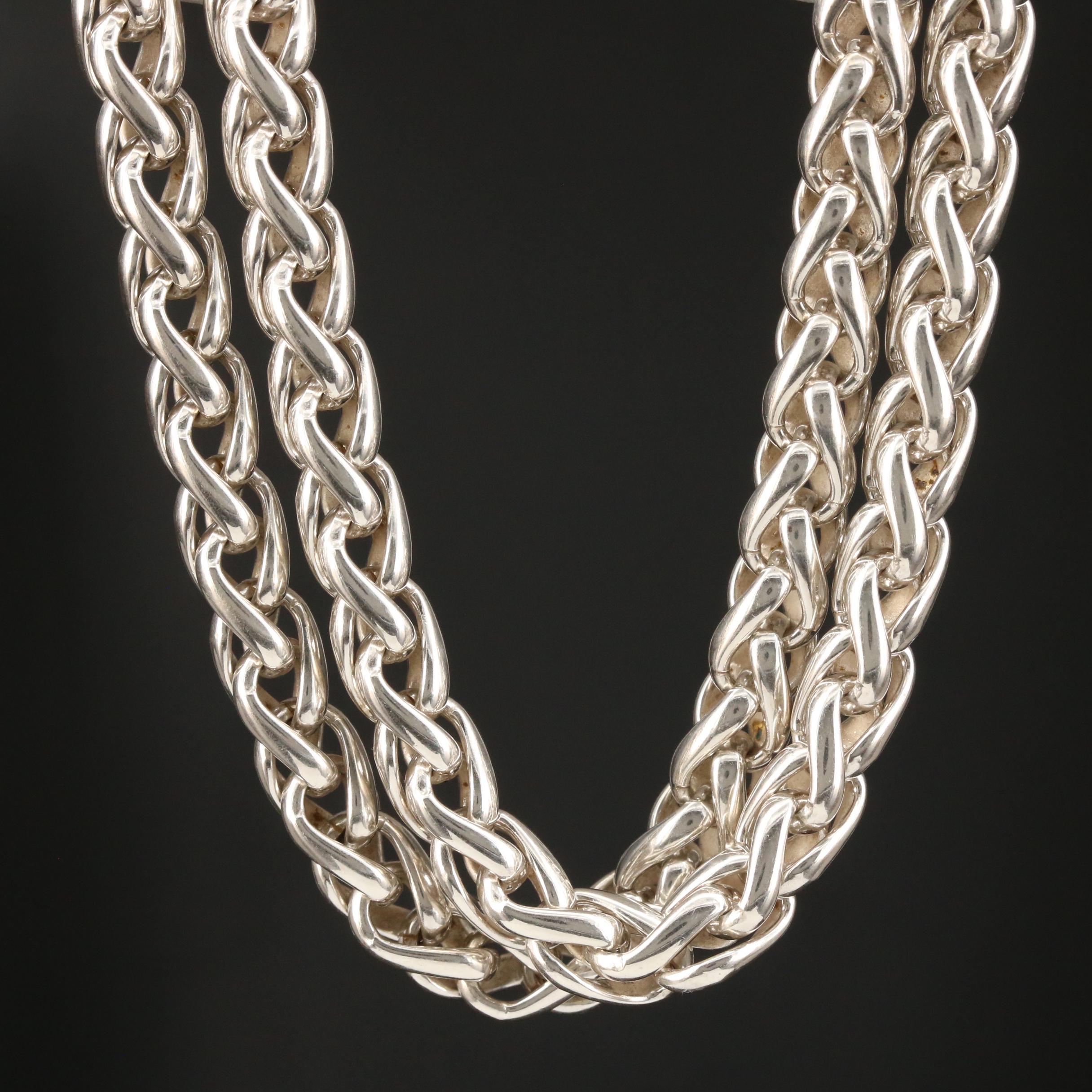 David Yurman Sterling Silver Double Wheat Chain Necklace With Garnet Accents