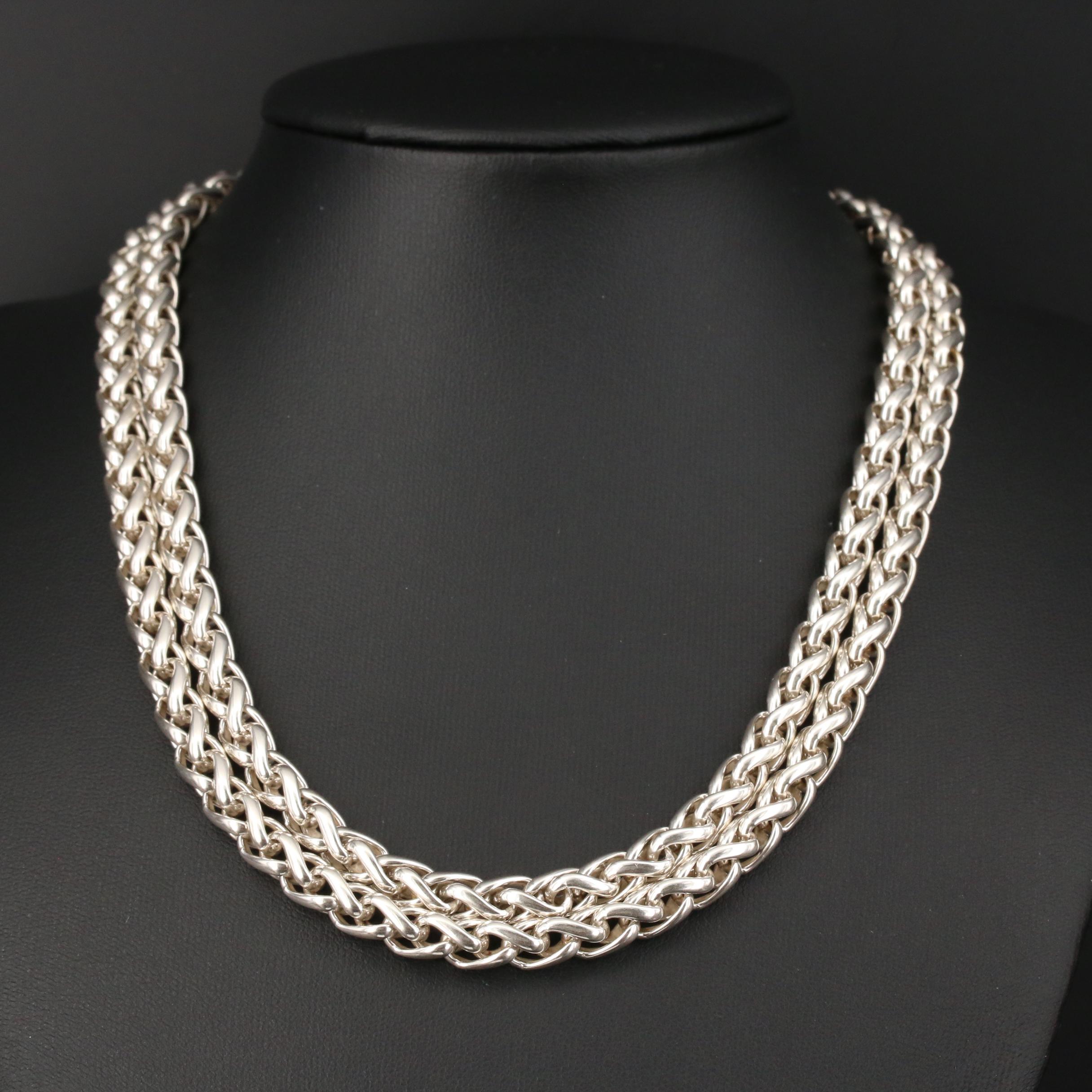 David Yurman Sterling Silver Double Wheat Chain Necklace With Garnet Accents