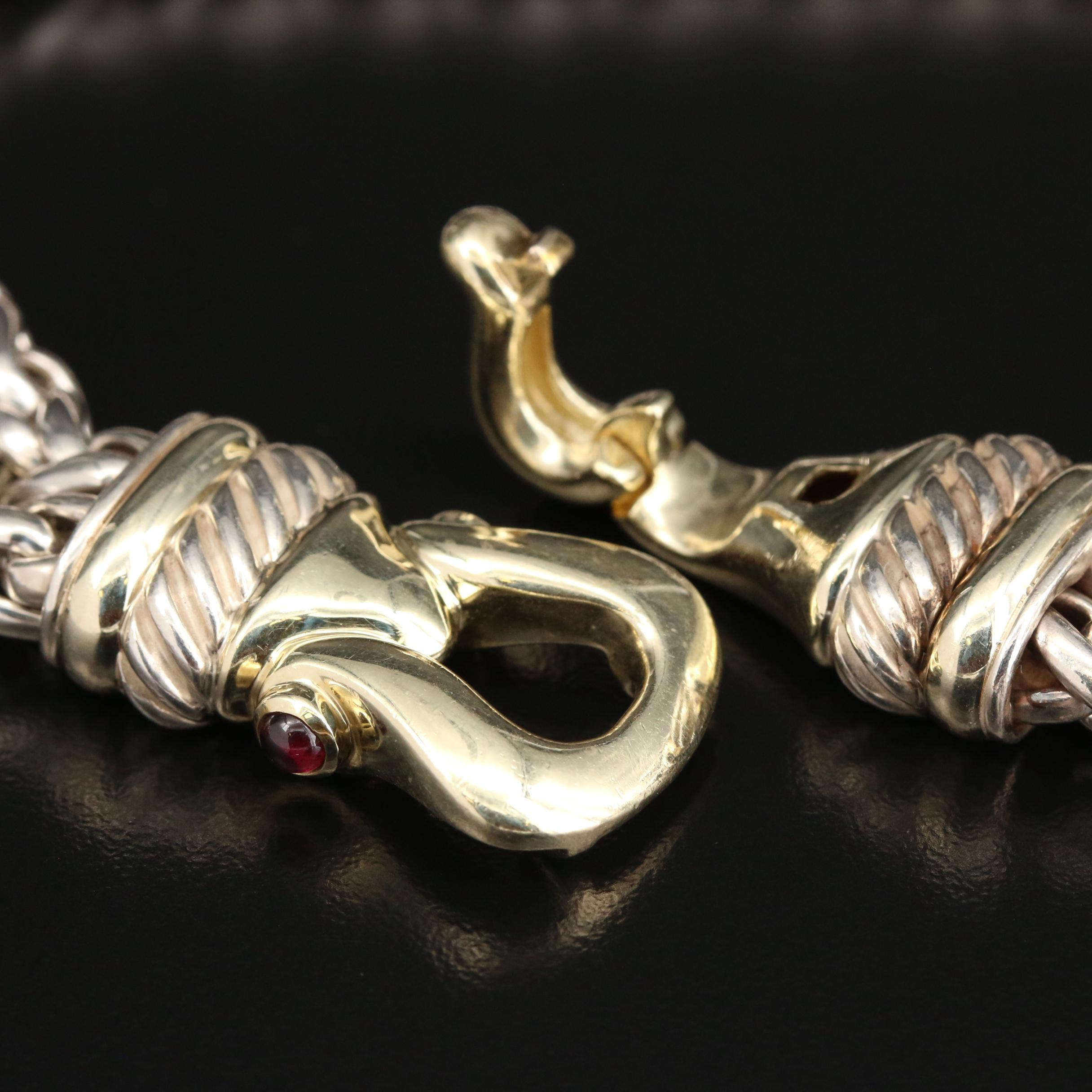 David Yurman Sterling Silver Double Wheat Chain Necklace With Garnet Accents