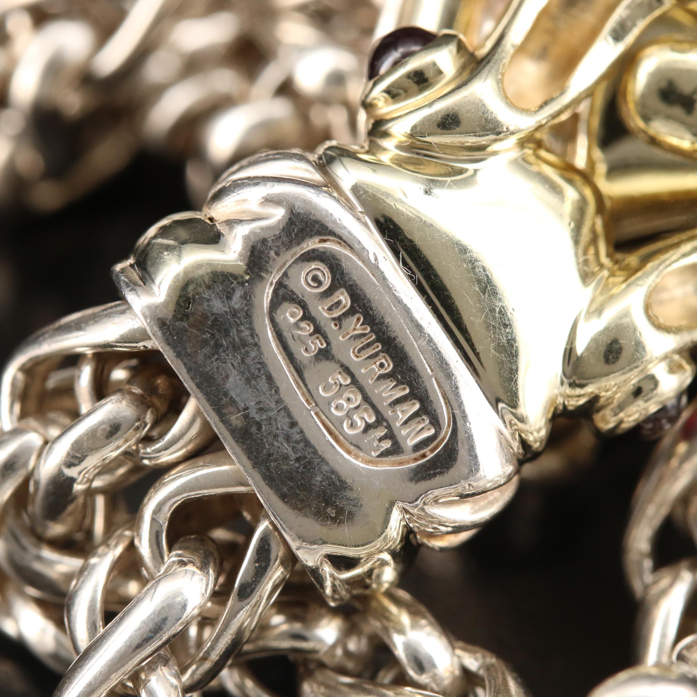 David Yurman Sterling Silver Double Wheat Chain Necklace With Garnet Accents