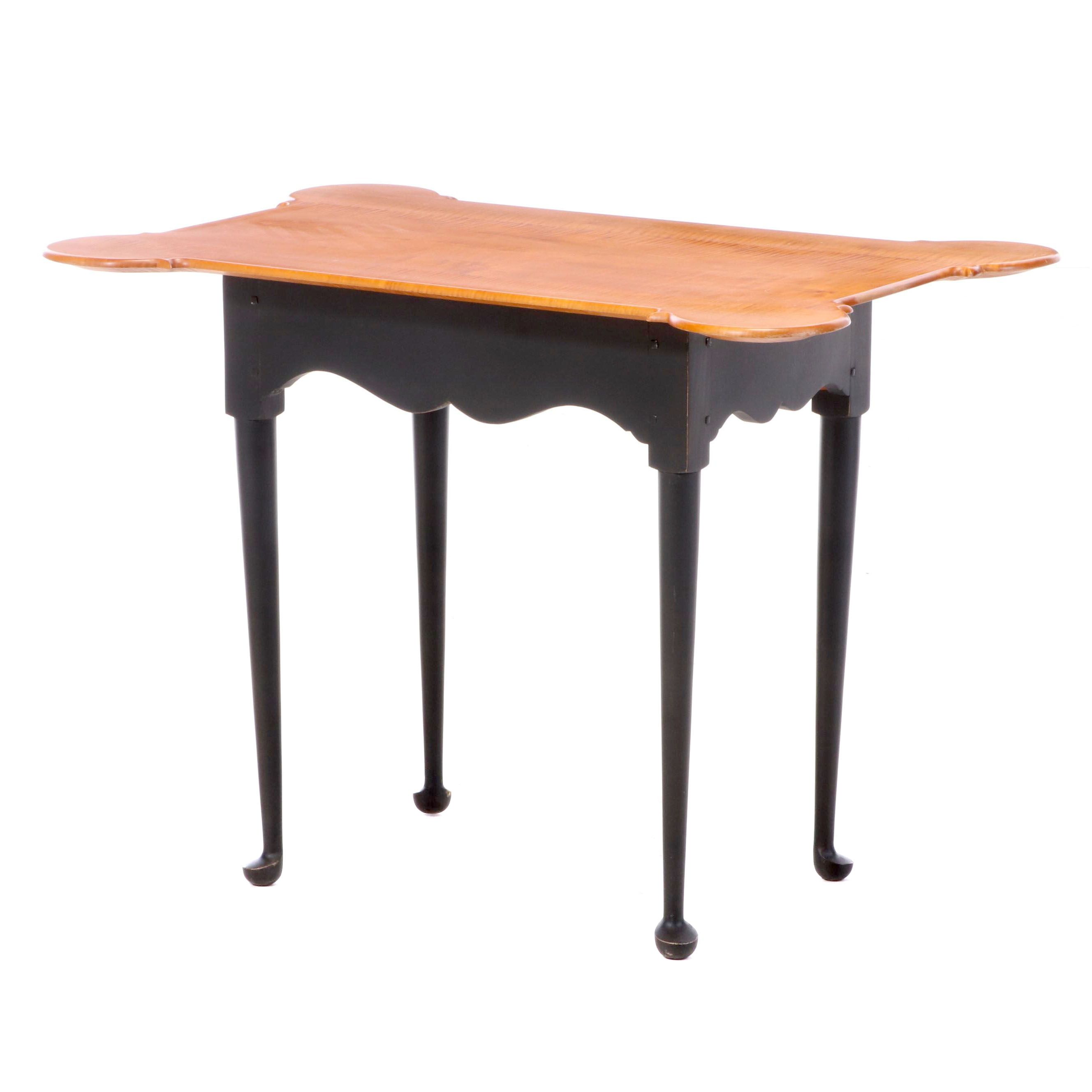 David T. Smith & Co. Parcel-Ebonized and Tiger Maple "Porringer Top" Side Table