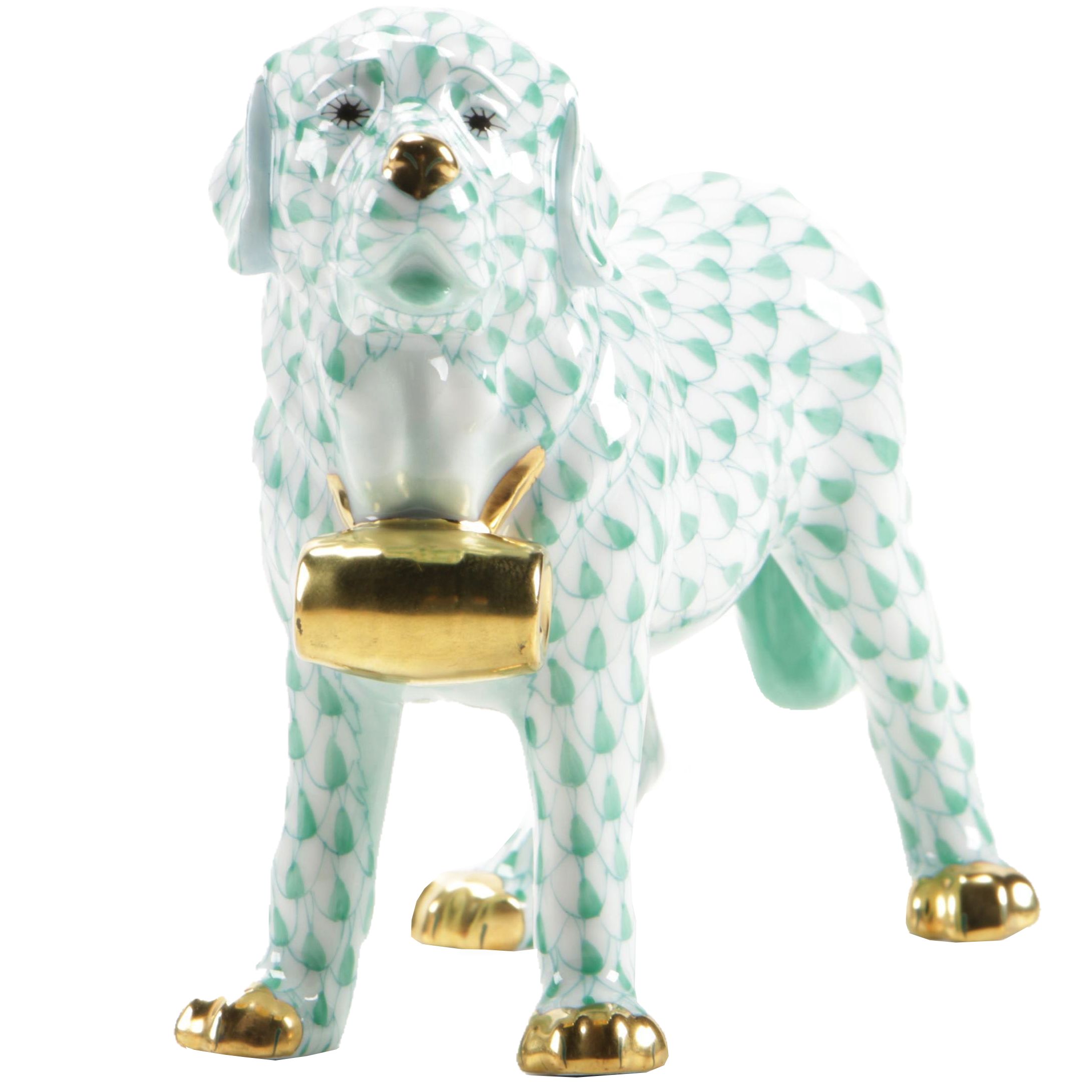 Herend USA Golden Anniversary Green Fishnet "St. Bernard" Porcelain Figurine