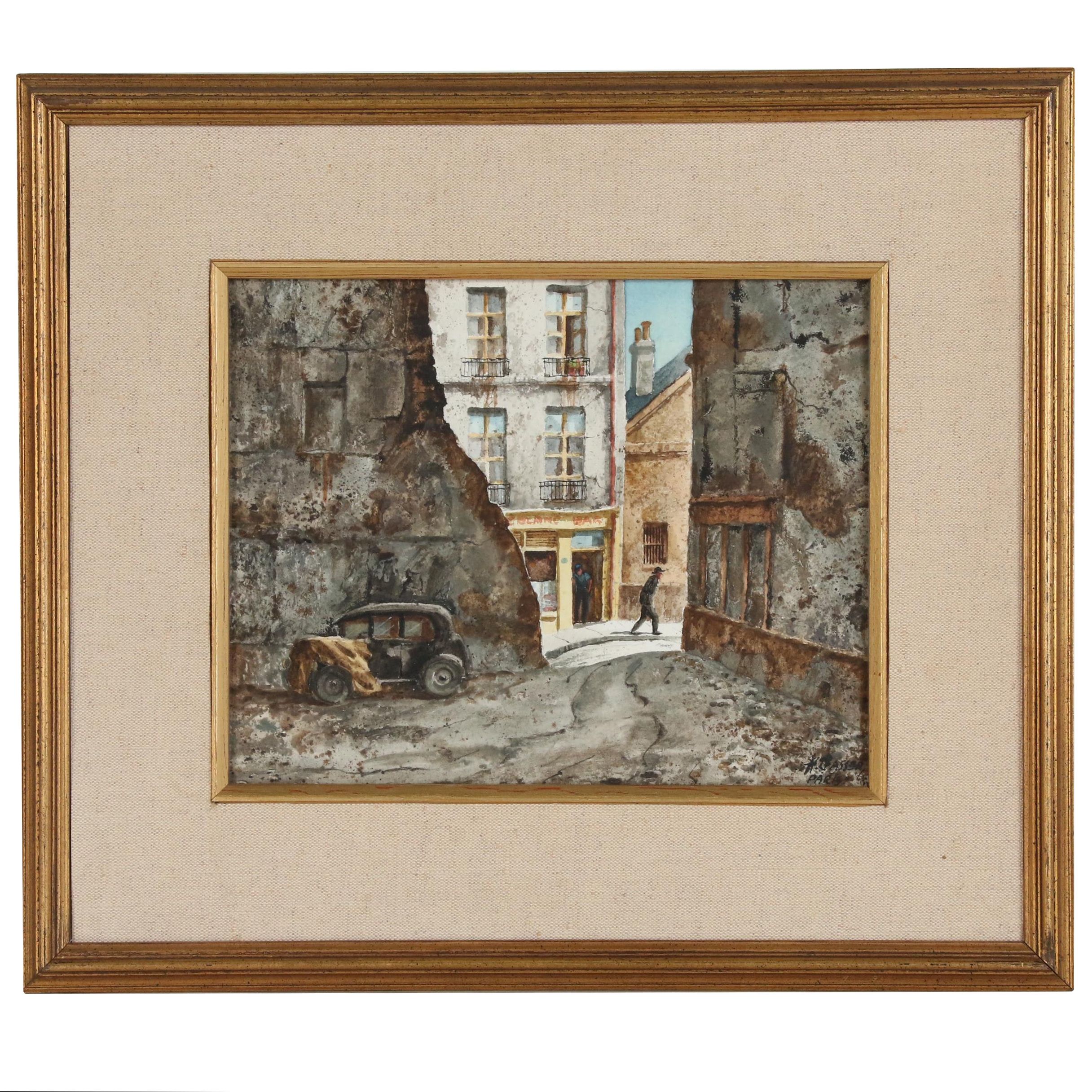 Henry Gasser Watercolor Painting "Old Paris Parking Lot"