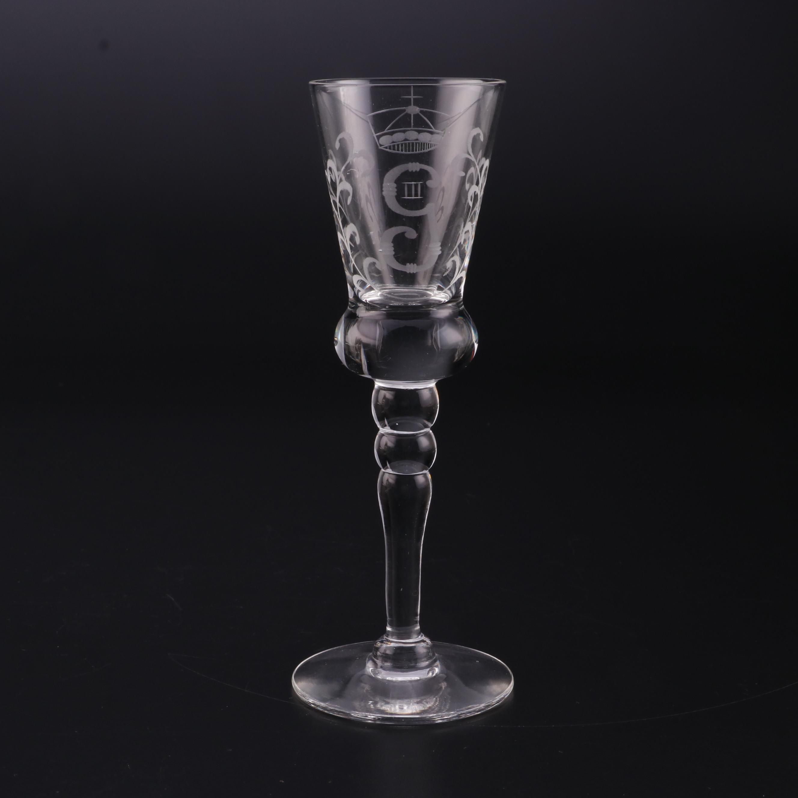 Etched Cordial Glasses with King Gustav III Monogram