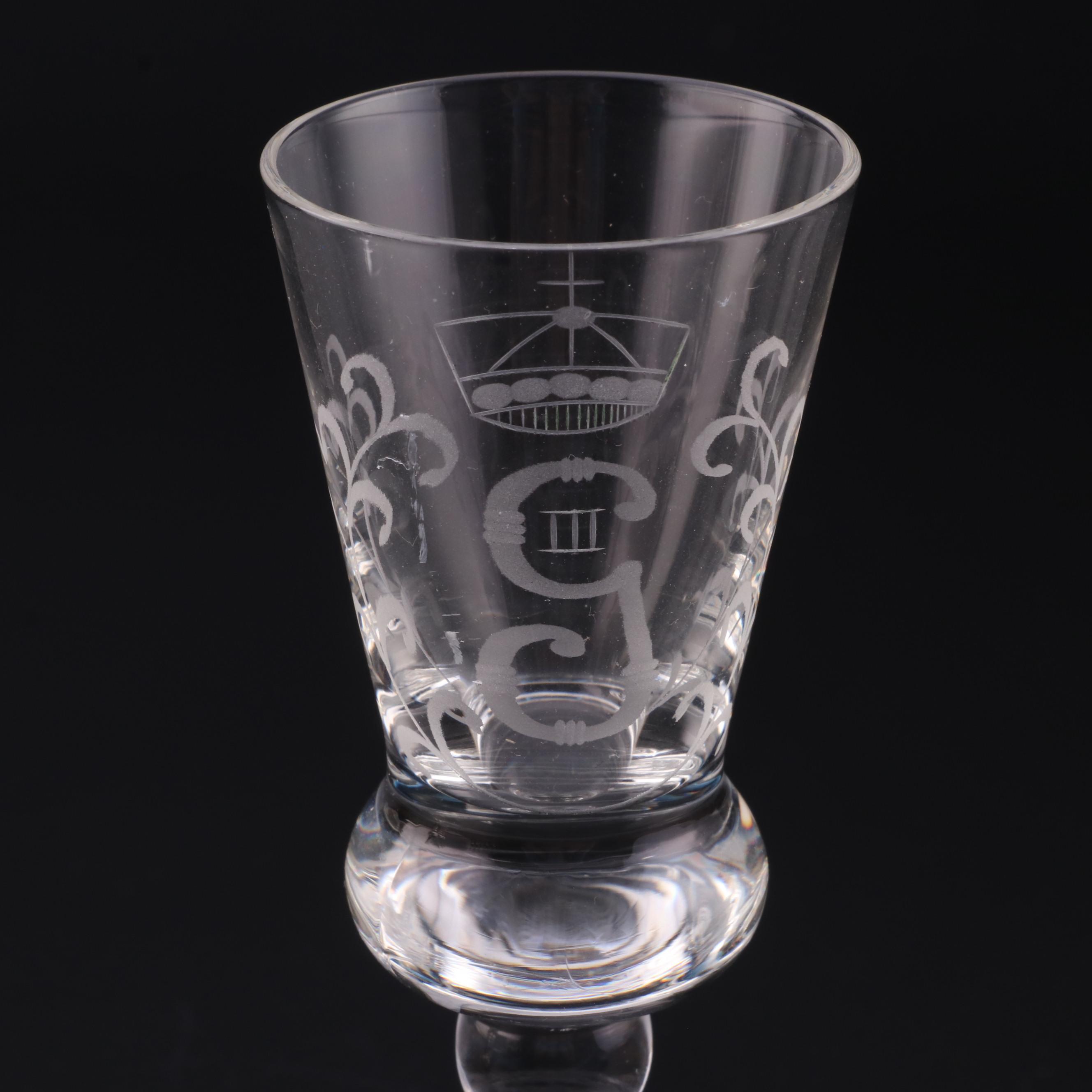 Etched Cordial Glasses with King Gustav III Monogram