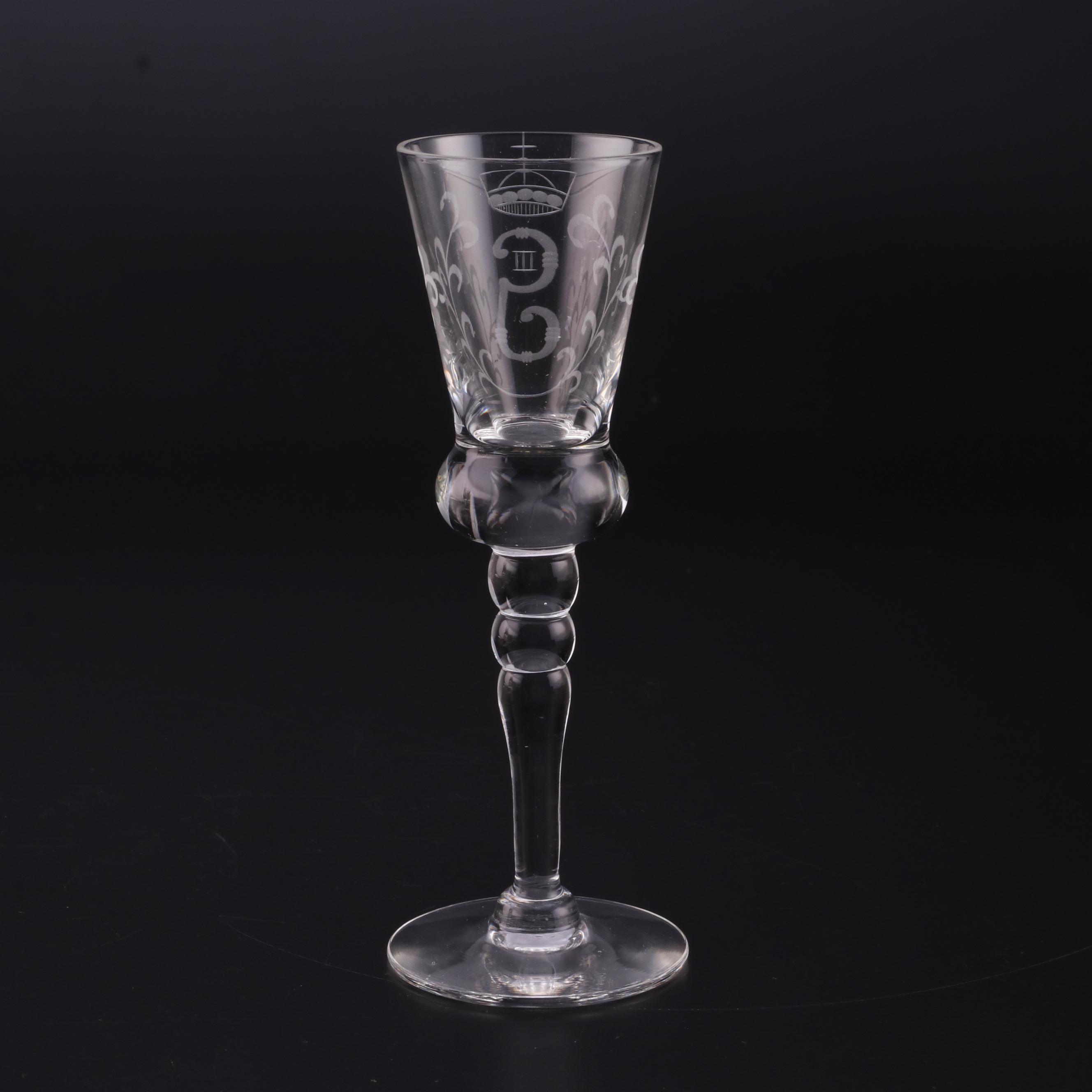 Etched Cordial Glasses with King Gustav III Monogram