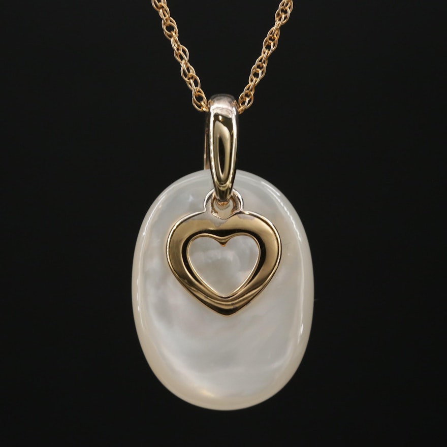 Sterling Mother of Pearl Heart Pendant on Gold Filled Rope Chain