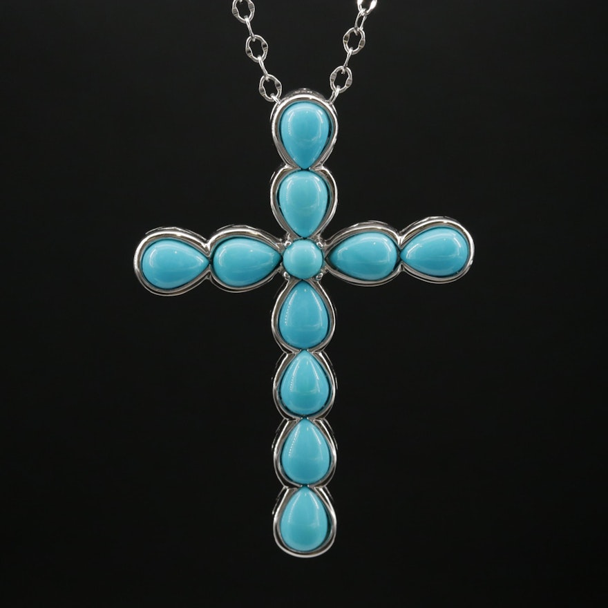 Sterling Turquoise Cross Pendant Necklace