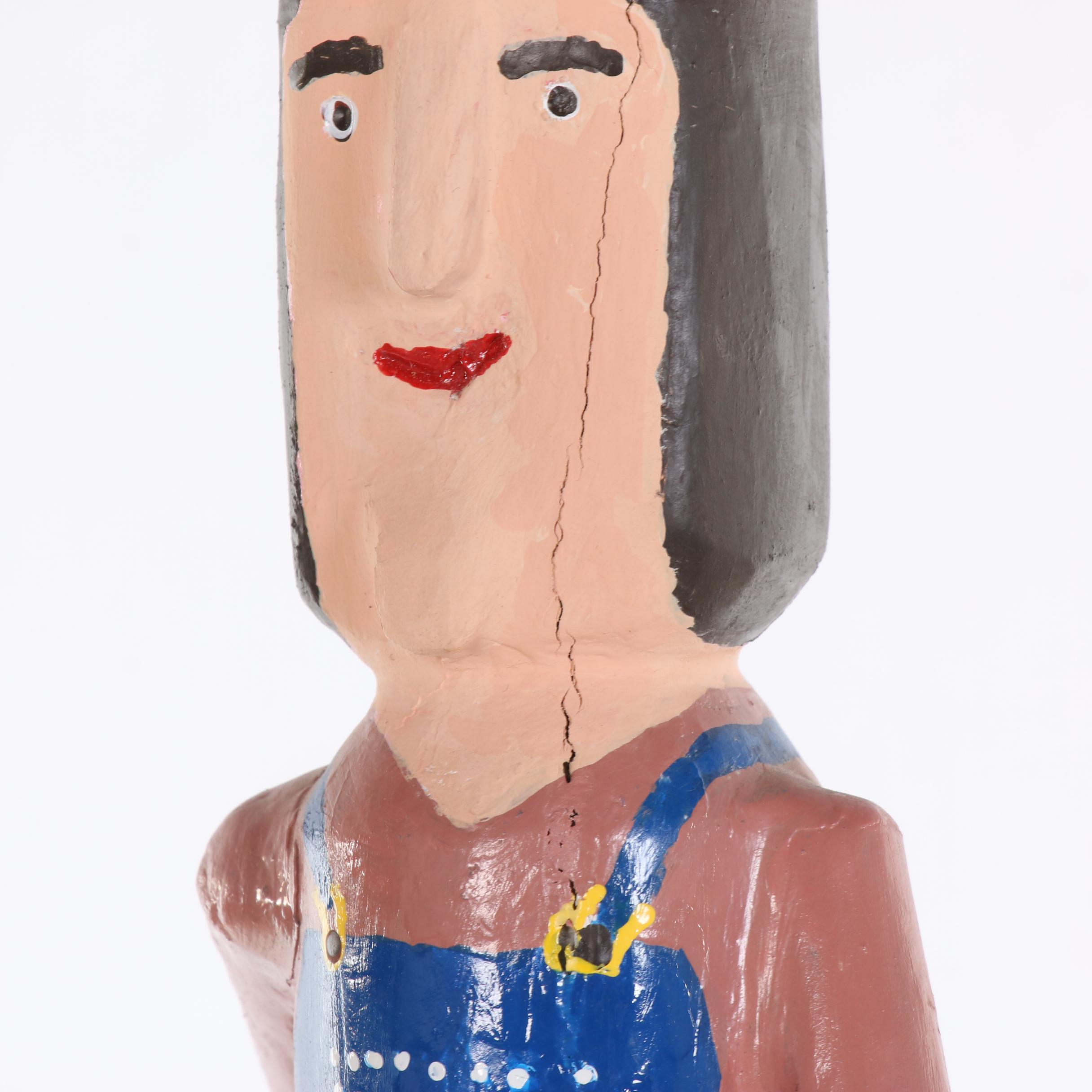 Calvin Cooper Folk Art Polychrome Wood Carving of Man with Hoe