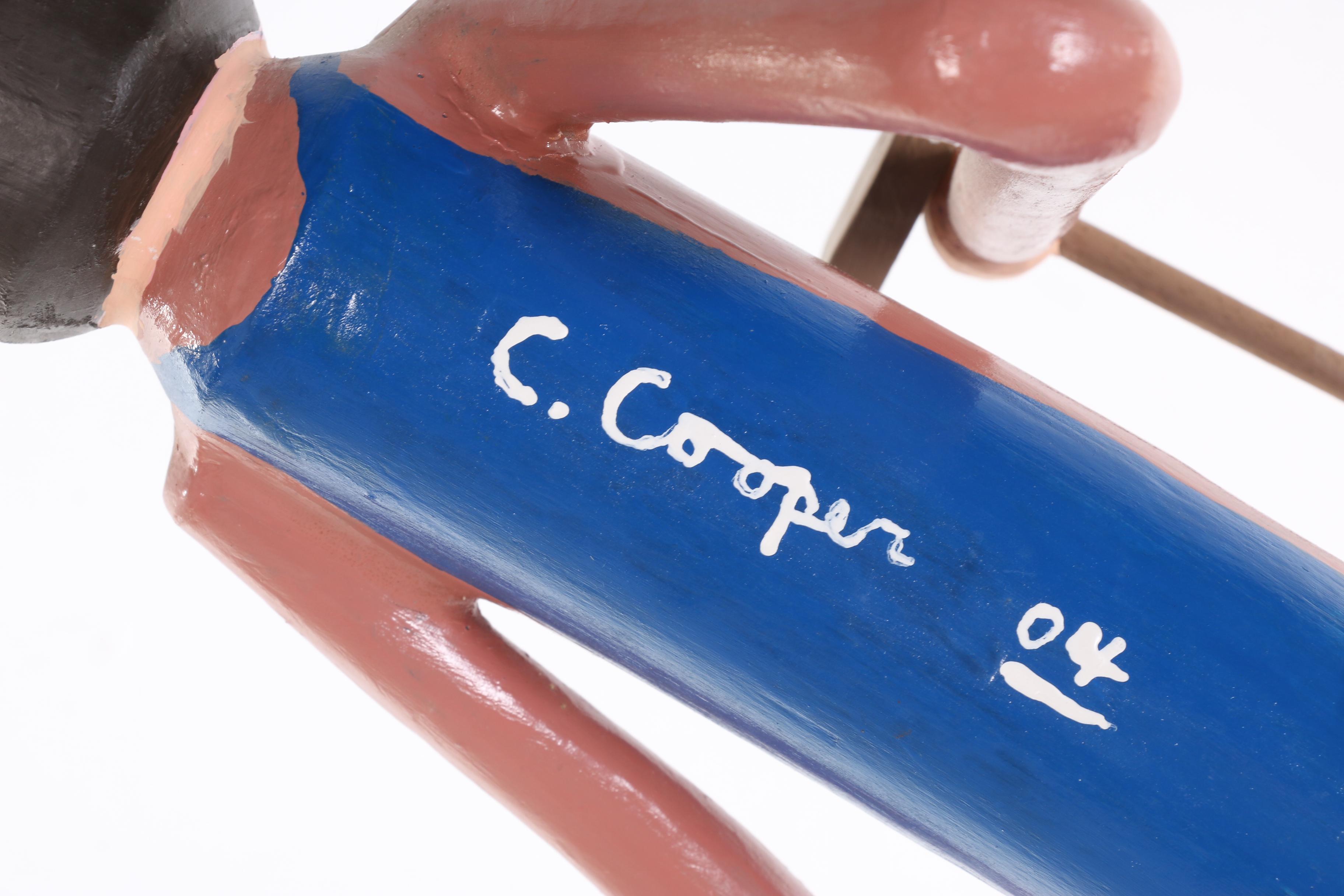 Calvin Cooper Folk Art Polychrome Wood Carving of Man with Hoe