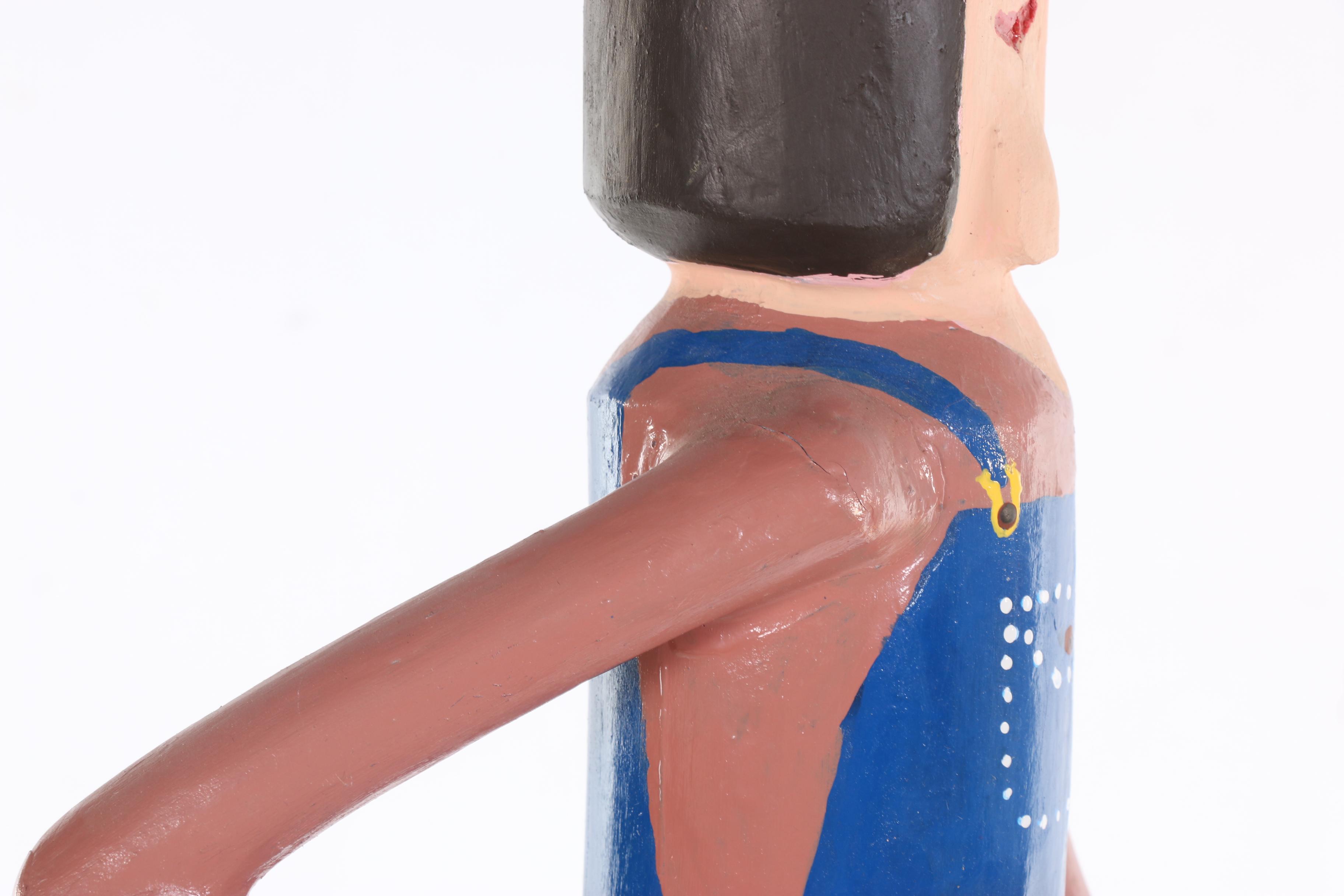 Calvin Cooper Folk Art Polychrome Wood Carving of Man with Hoe