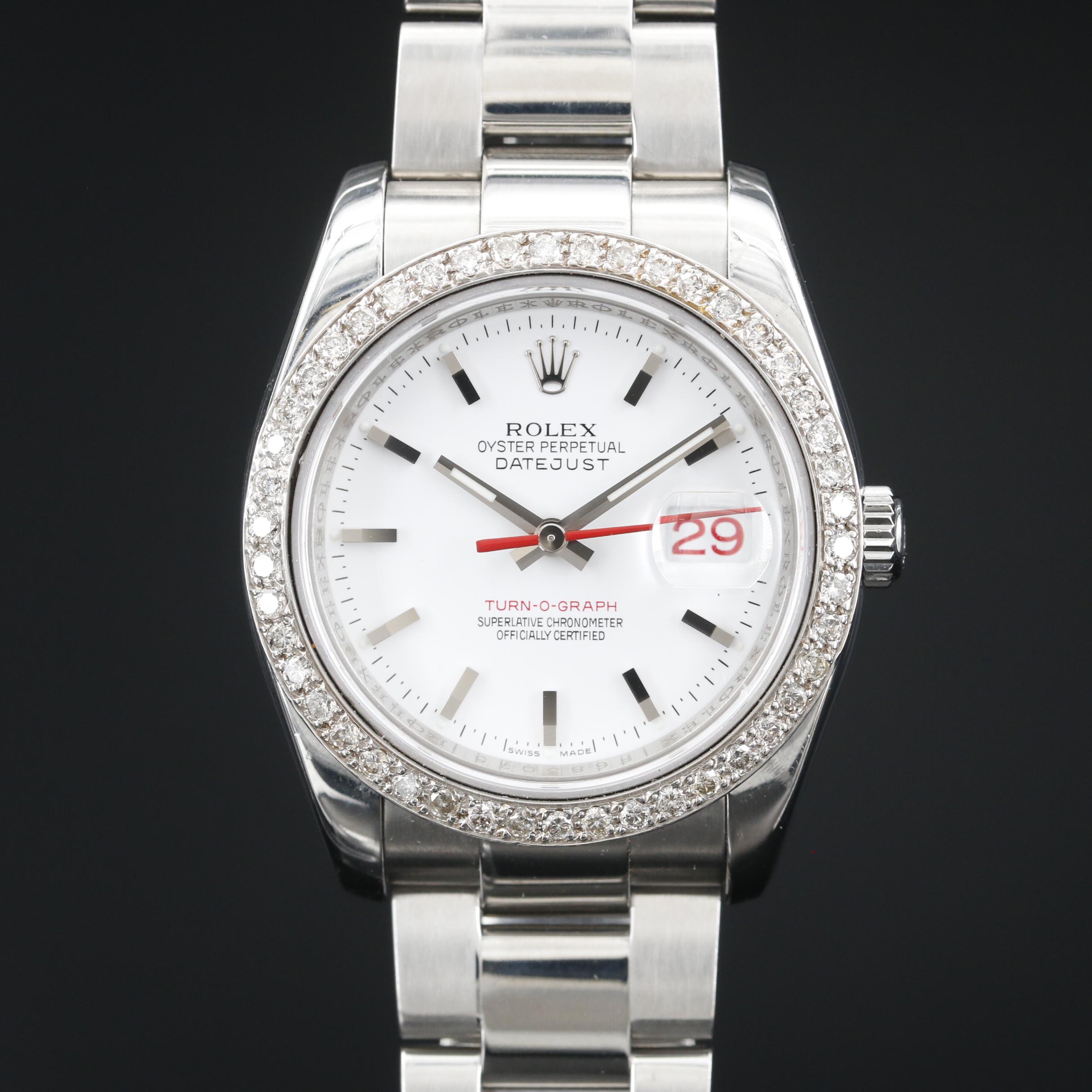 Rolex Datejust Turn-O-Graph 1.38 CTW Diamond Bezel and Stainless Steel Watch