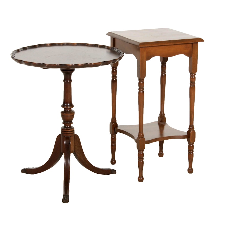 Pie Crust Side Table and Walnut End Table, Mid-20th Century