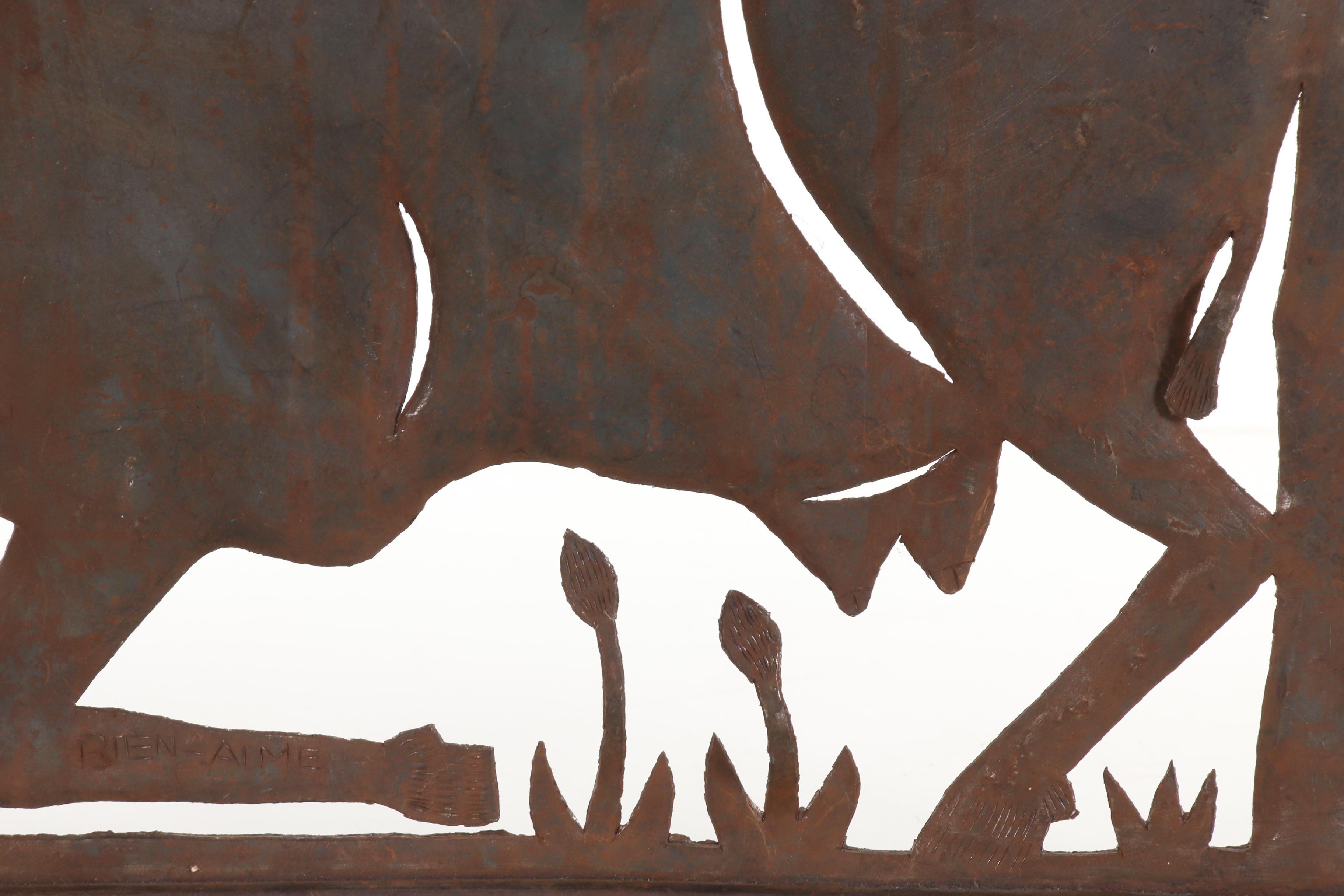 Gabriel Bien-Aime Haitian Metal Sculpture of Cow