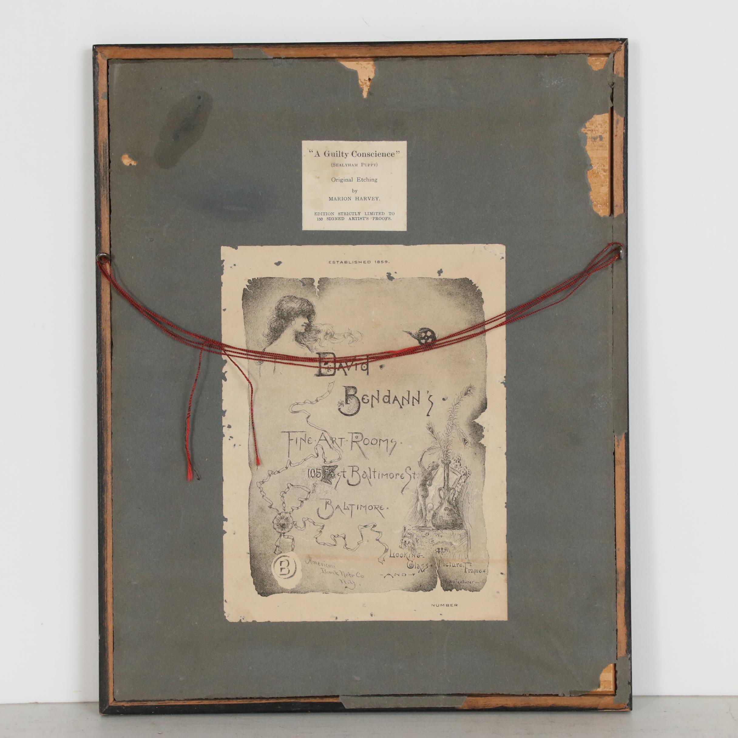 Marion Harvey Terrier Etching "A Guilty Conscience", Mid 20th Century