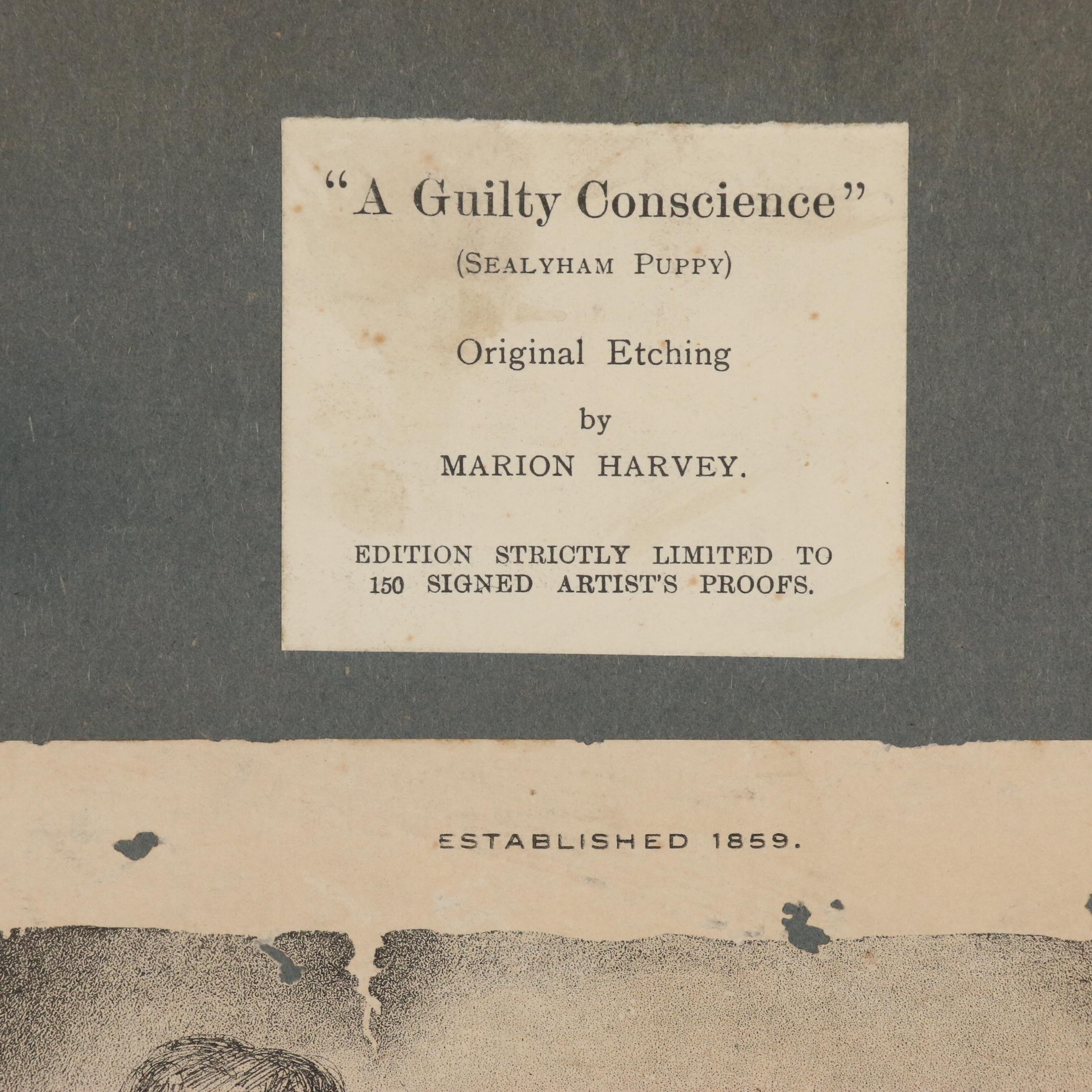 Marion Harvey Terrier Etching "A Guilty Conscience", Mid 20th Century