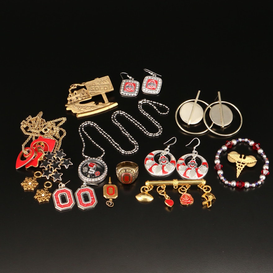 Ohio State Jewelry Selection Featuring Rhinestone and Enamel Accents