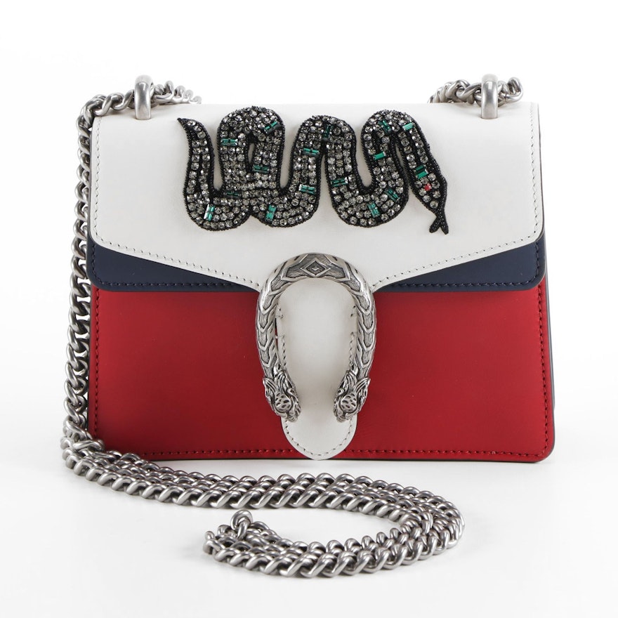 Gucci Embellished Dionysus Mini Bag in Red, Off-White and Blue Leather