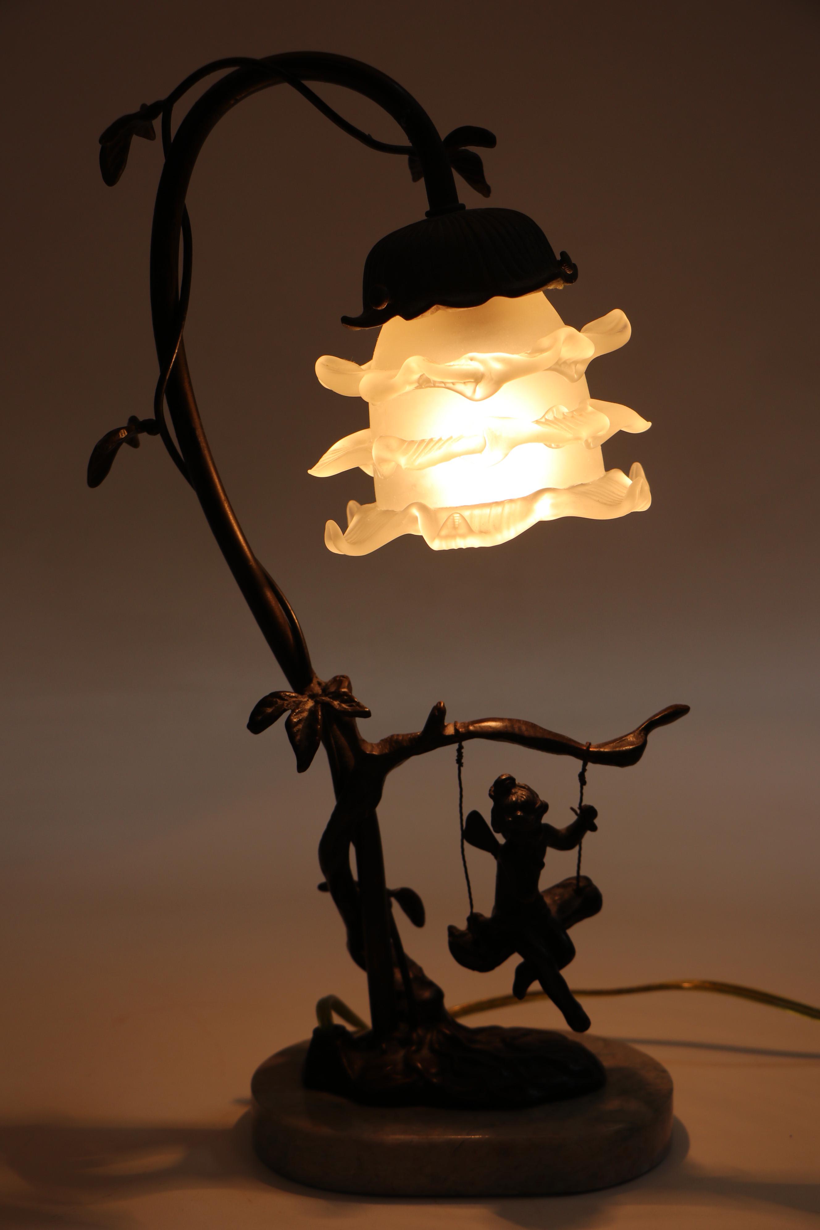 Victorian Style "Cherub on Swing" Table Accent Lamp