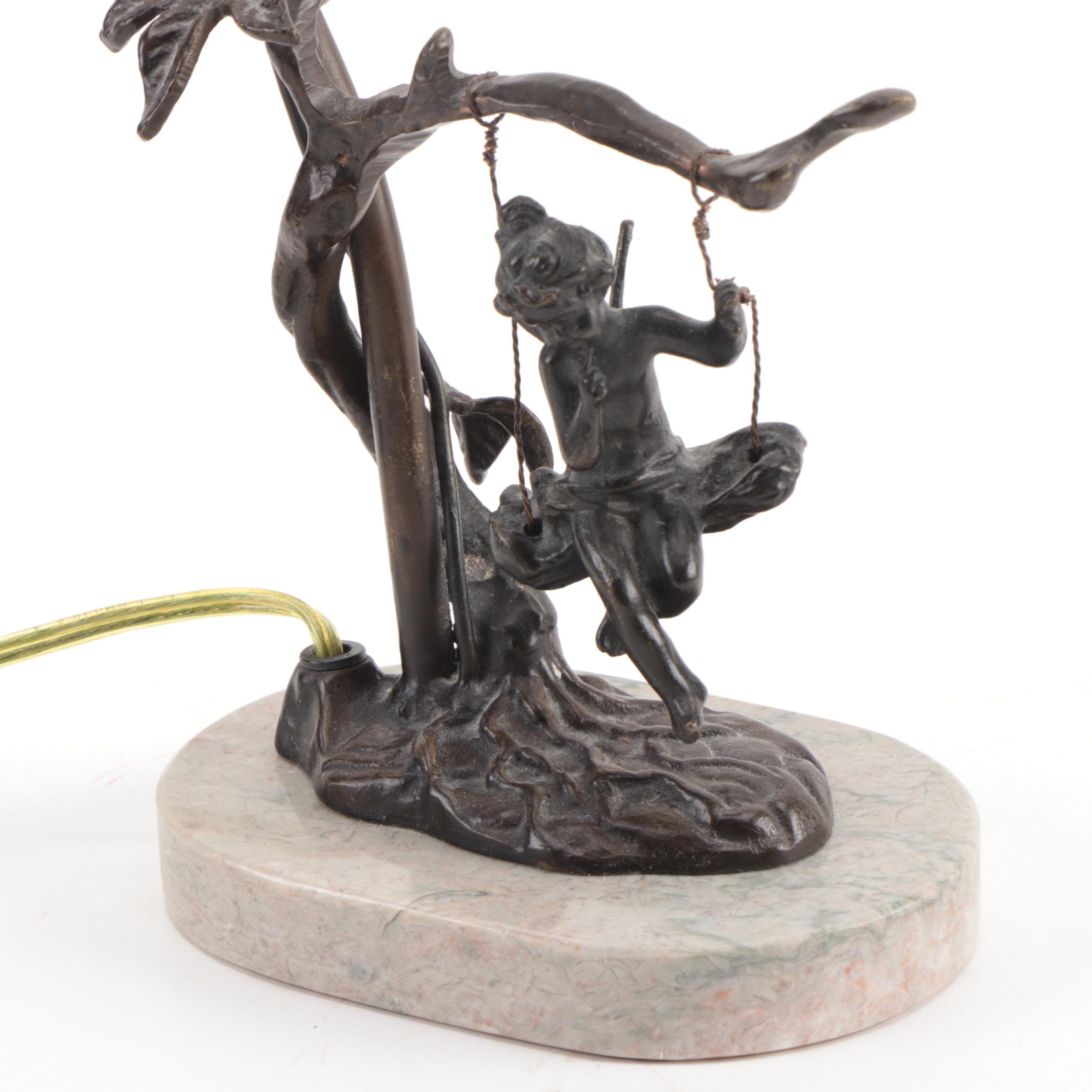 Victorian Style "Cherub on Swing" Table Accent Lamp
